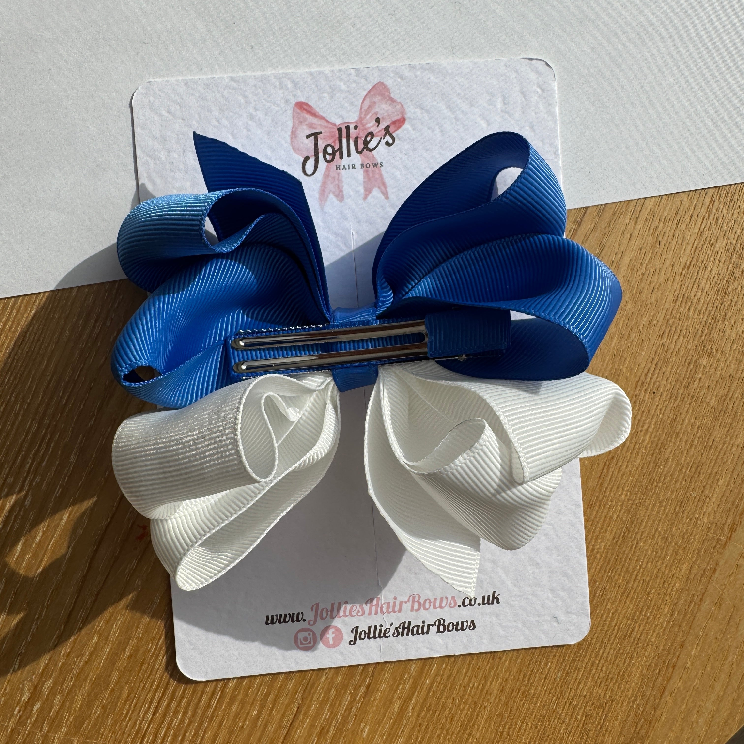 4.5" Royal Blue & White Octopus Hair Bow – Grosgrain Ribbon Clip for School & Everyday Wear