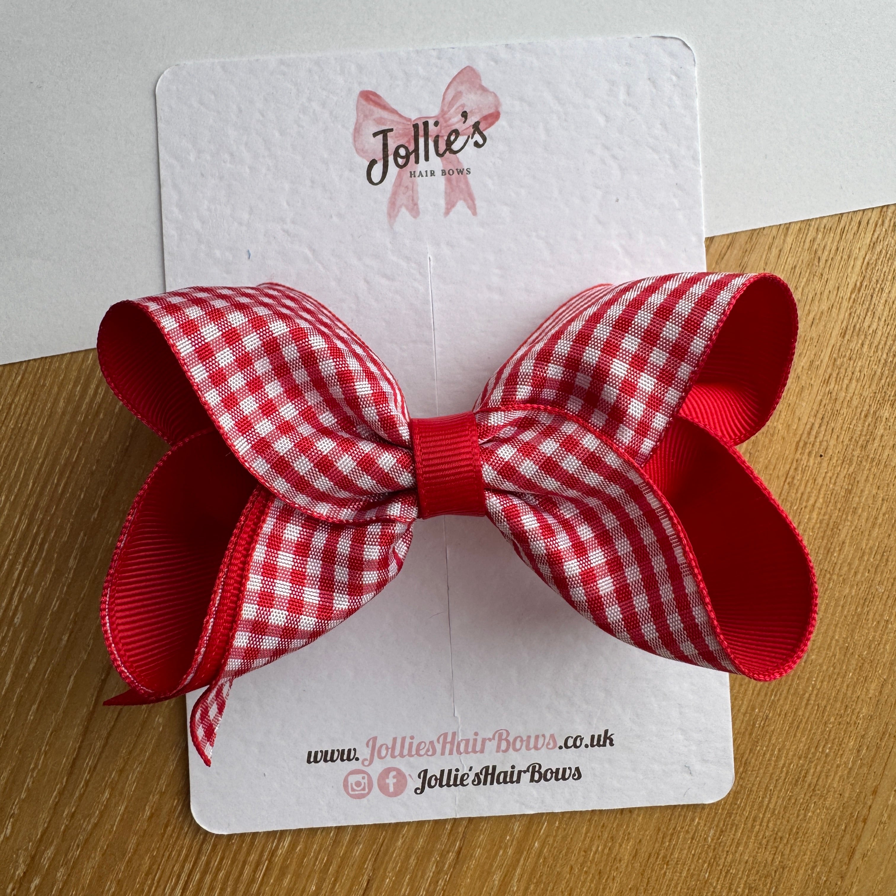 4.5" Red & Red Gingham Boutique Hair Bow – Grosgrain Ribbon Clip for School & Everyday Wear