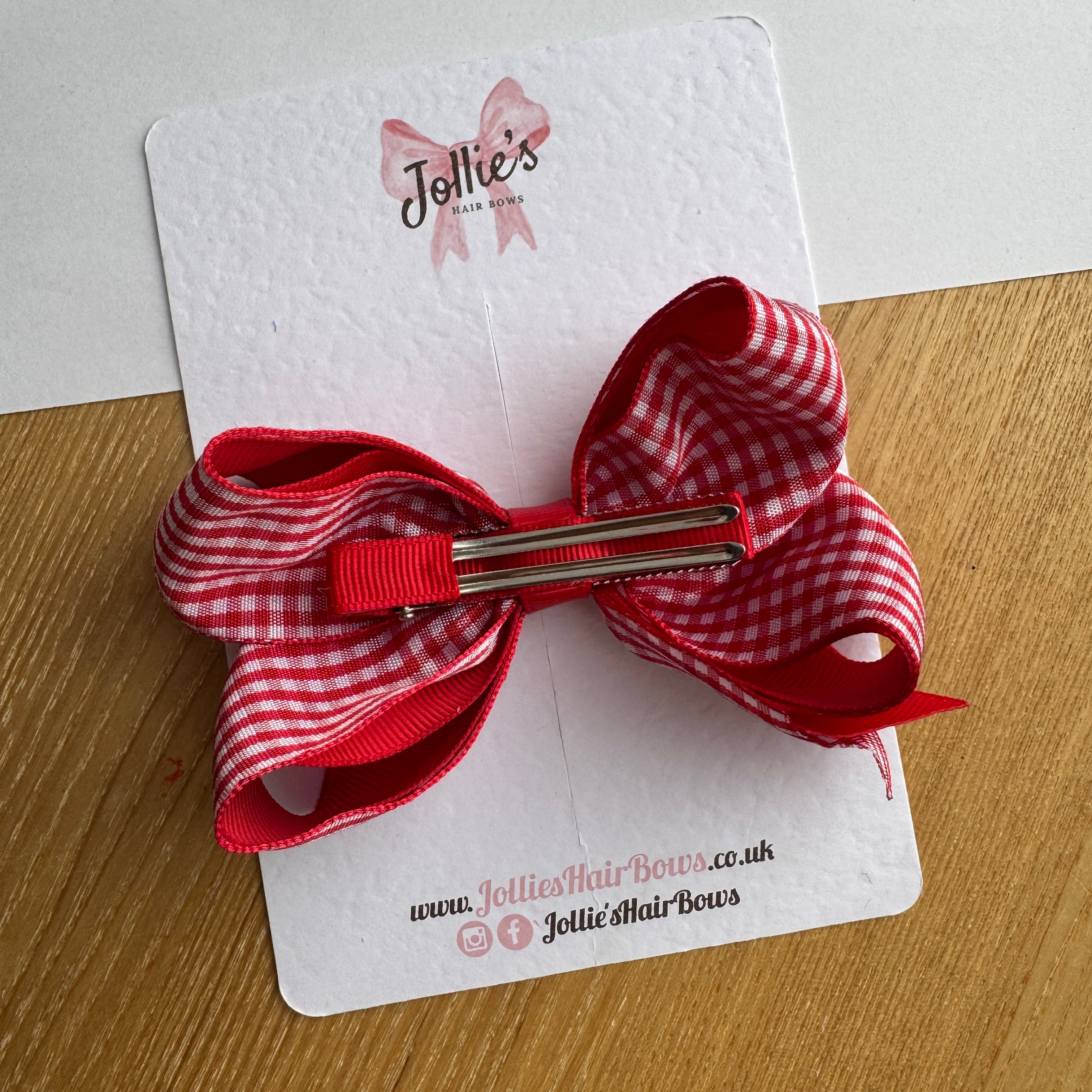 4.5" Red & Red Gingham Boutique Hair Bow – Grosgrain Ribbon Clip for School & Everyday Wear