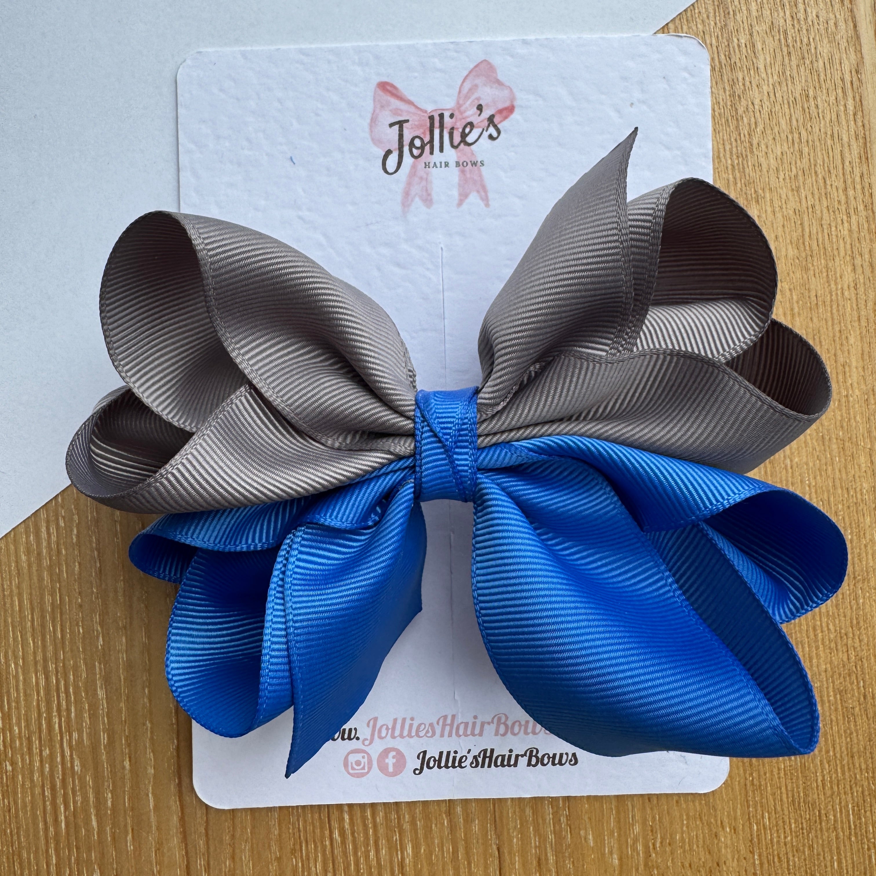 4.5" Royal Blue & Metal Grey Octopus Hair Bow – Grosgrain Ribbon Clip for School & Everyday Wear