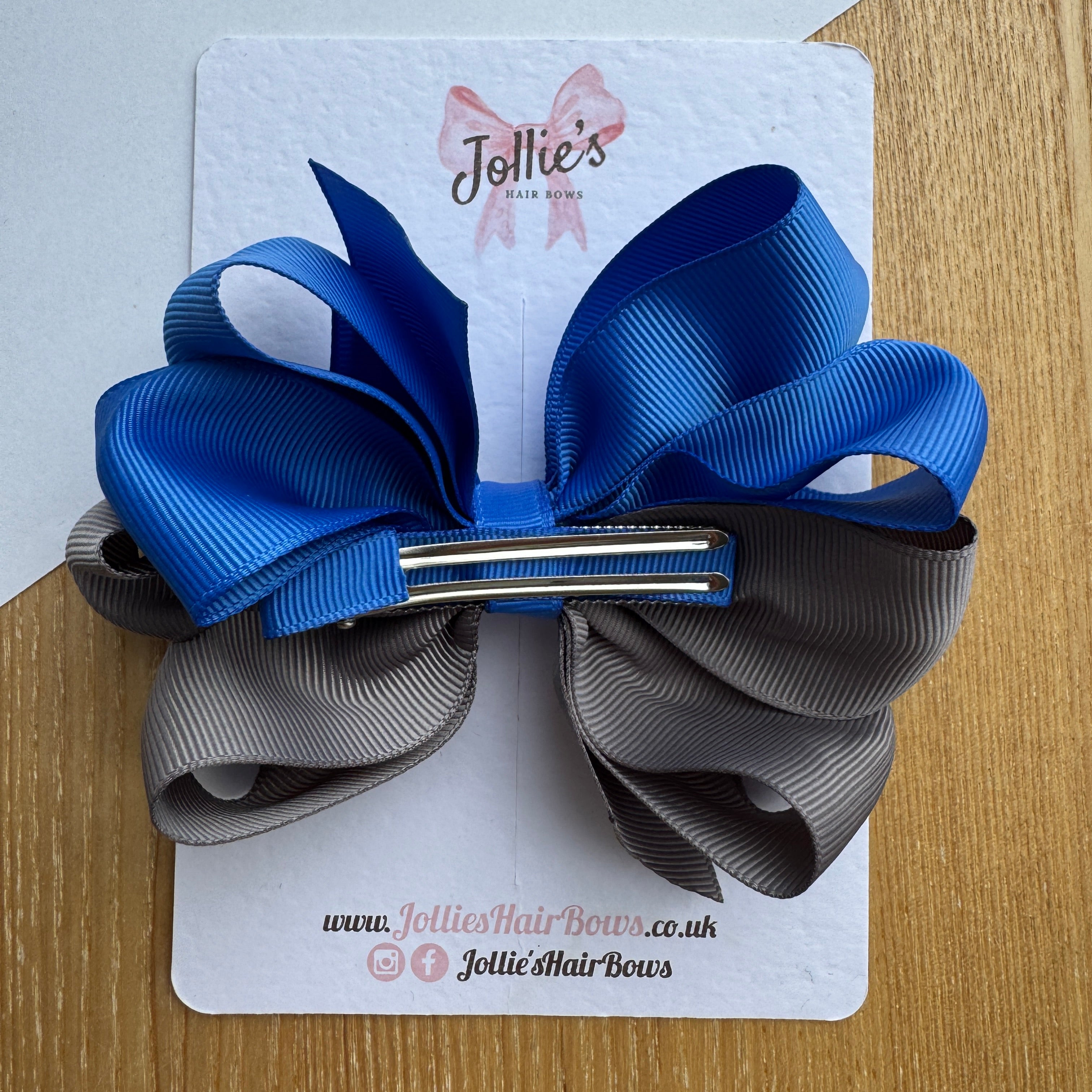 4.5" Royal Blue & Metal Grey Octopus Hair Bow – Grosgrain Ribbon Clip for School & Everyday Wear