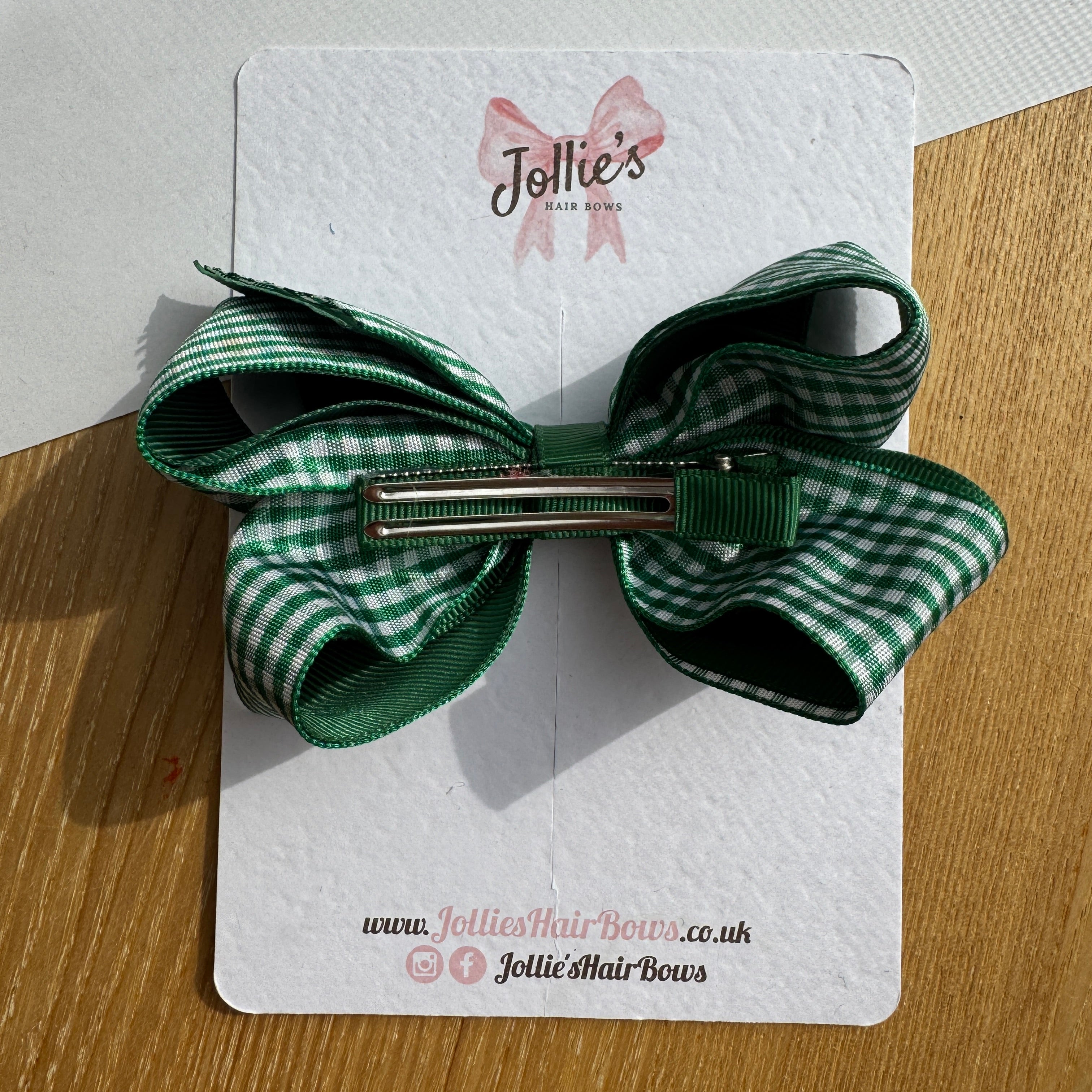 4.5" Green & Green Gingham Boutique Hair Bow – Grosgrain Ribbon Clip for School & Everyday Wear