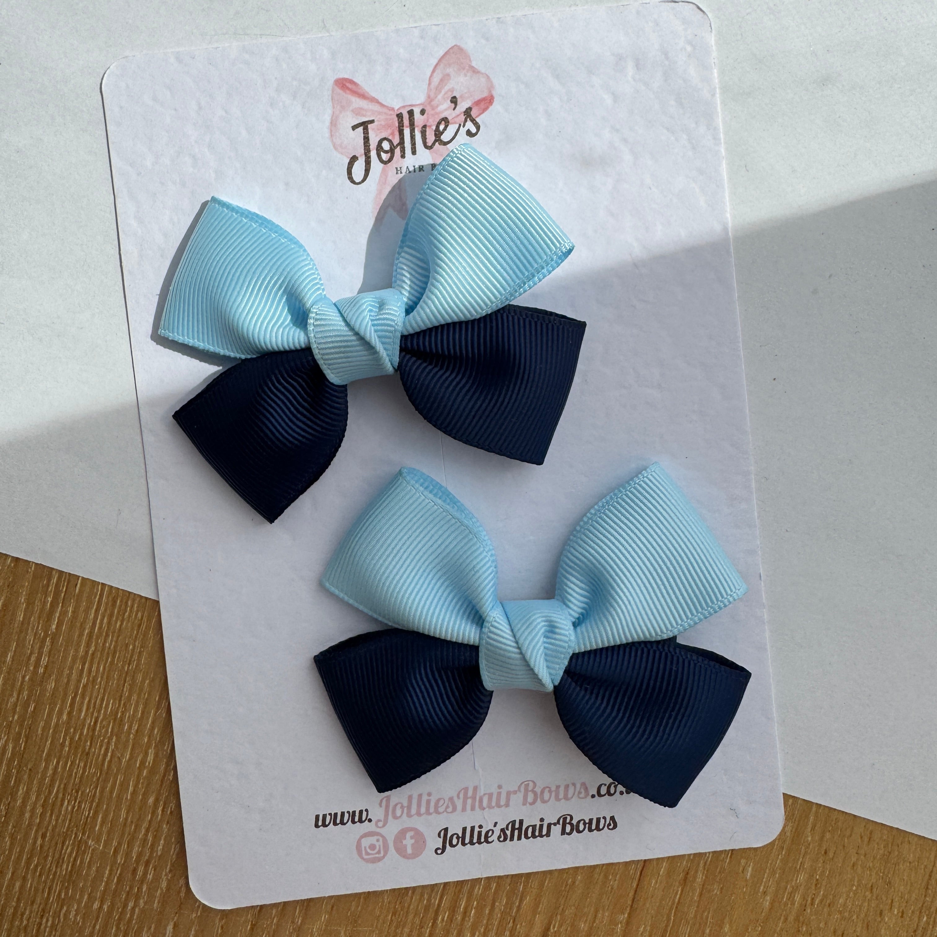 2.5" Navy & Blue Topaz Classic Hair Bow Pair – Grosgrain Ribbon Clips with Teeth