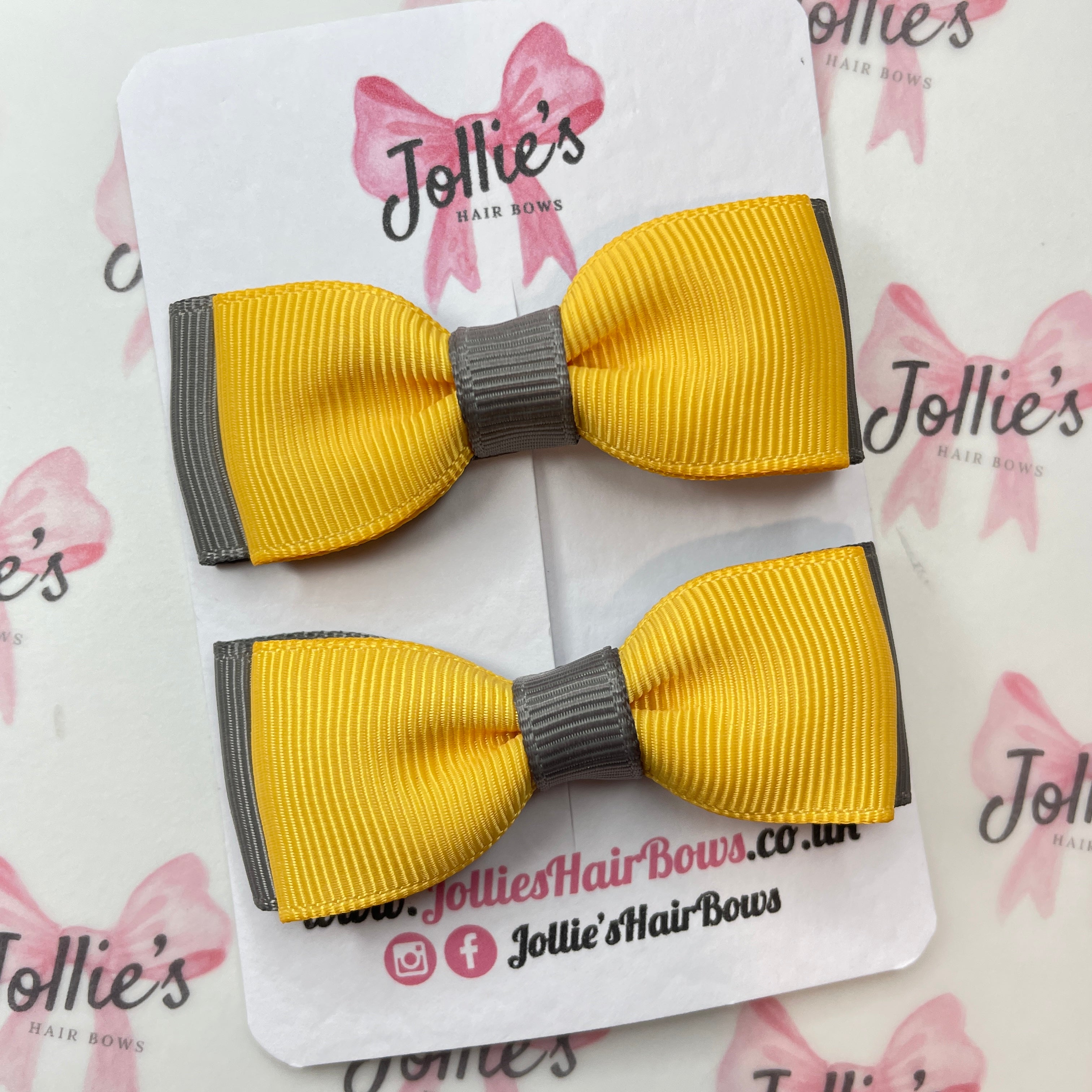 2.5inch Bow with Clip (pair) - Metal Grey & Yellow Gold