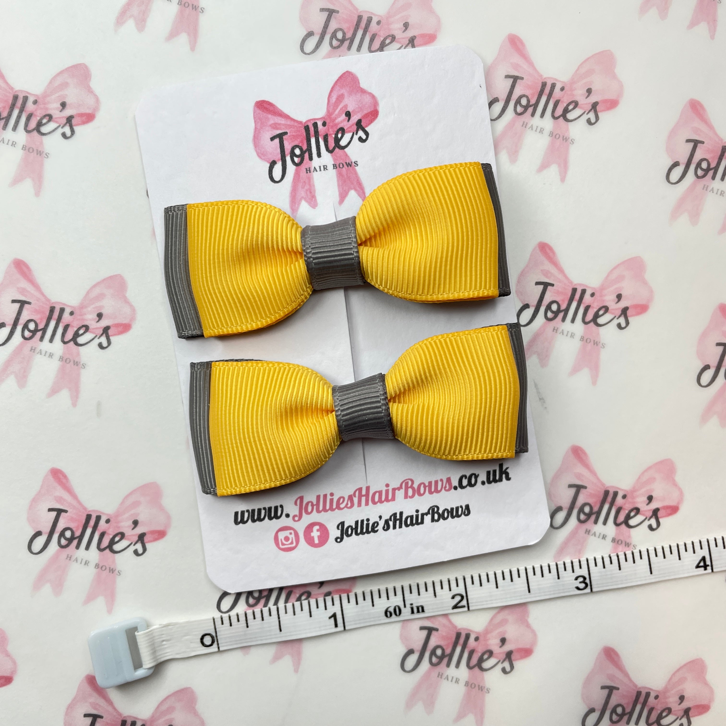 2.5inch Bow with Clip (pair) - Metal Grey & Yellow Gold