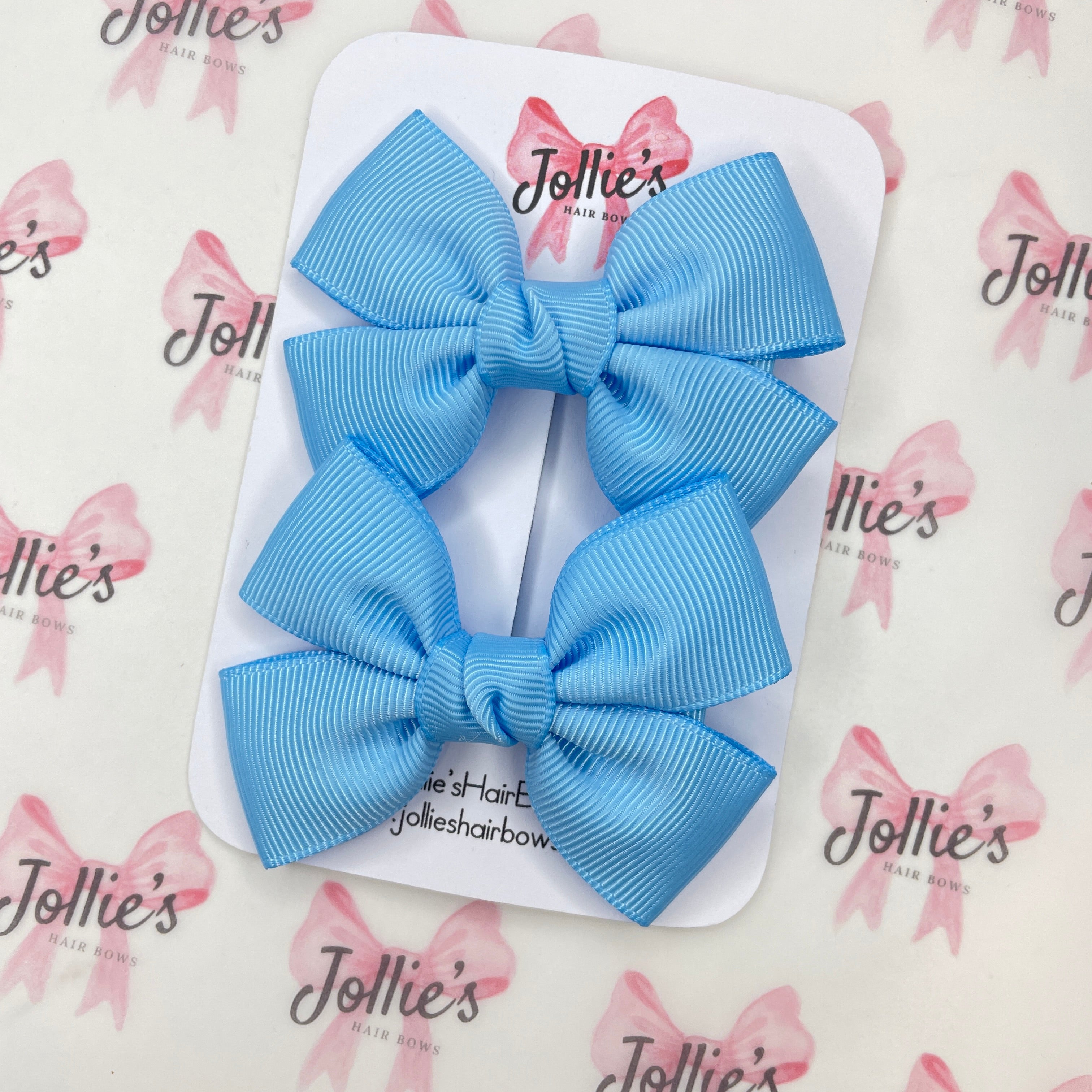 2.5inch Classic Bow with Clip (pair) - Blue Mist