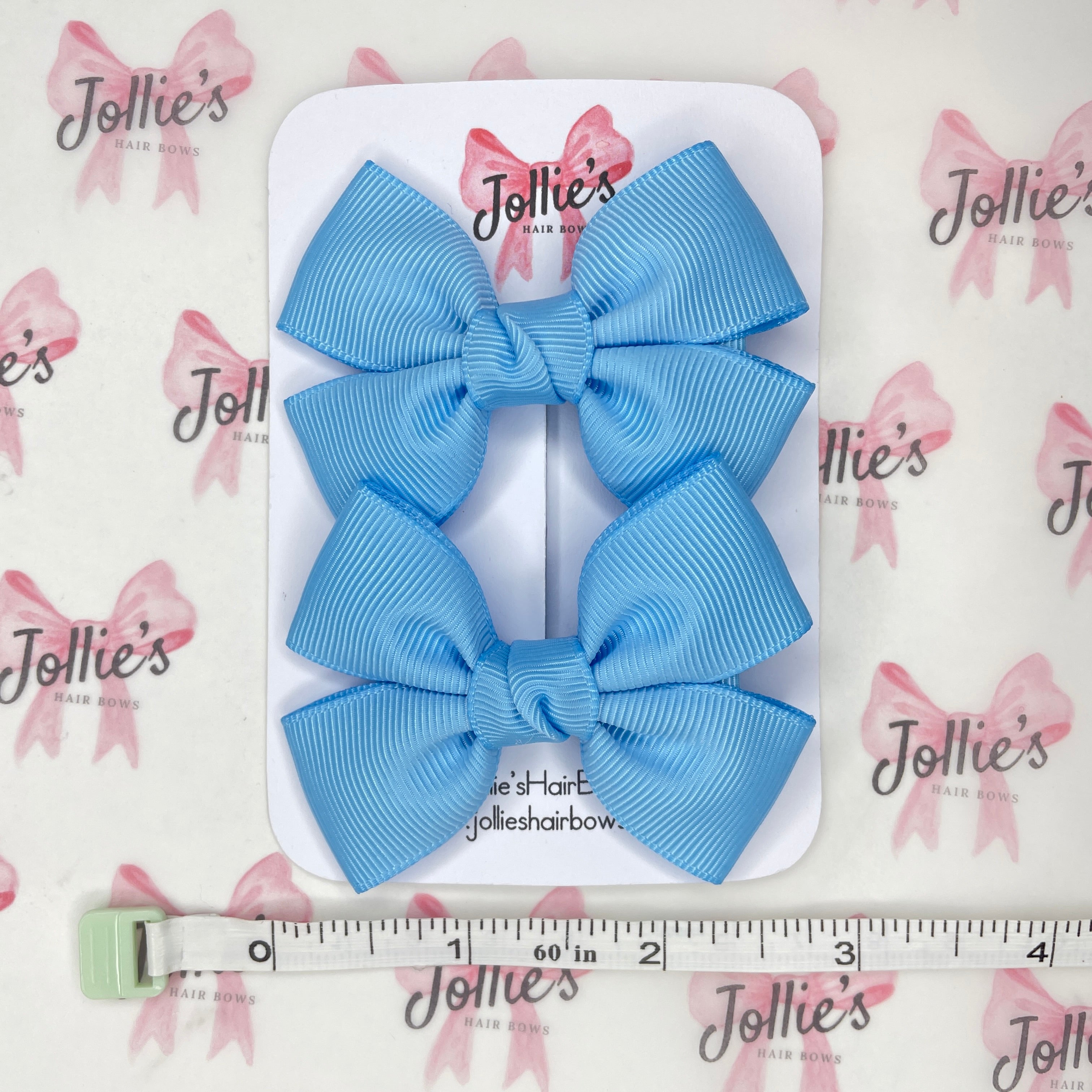 2.5inch Classic Bow with Clip (pair) - Blue Mist