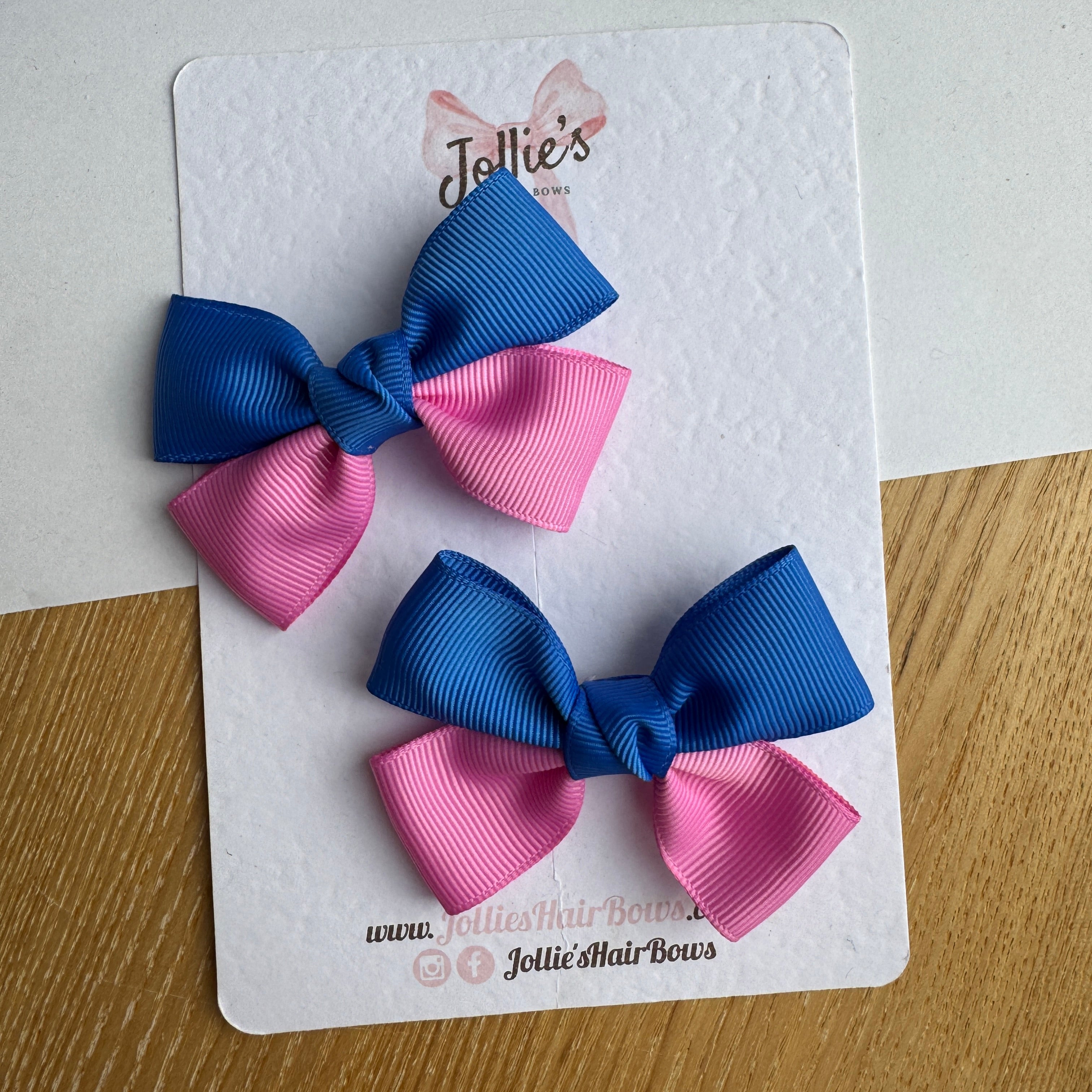2.5" Royal Blue & Rose Bloom Classic Hair Bow Pair – Grosgrain Ribbon Clips with Teeth