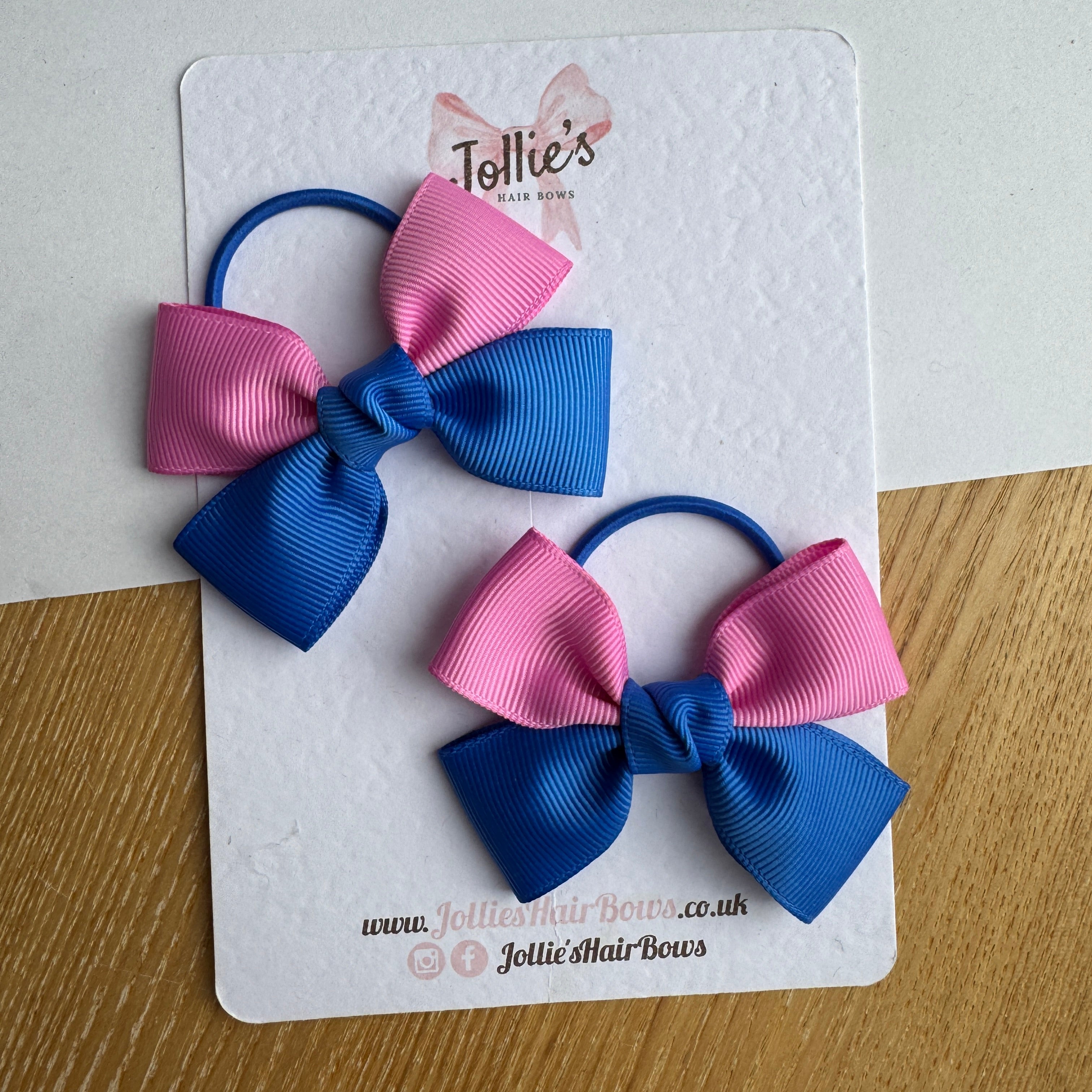 2.5" Royal Blue & Rose Bloom Classic Hair Bow Pair – Grosgrain Ribbon on Thin Elastic