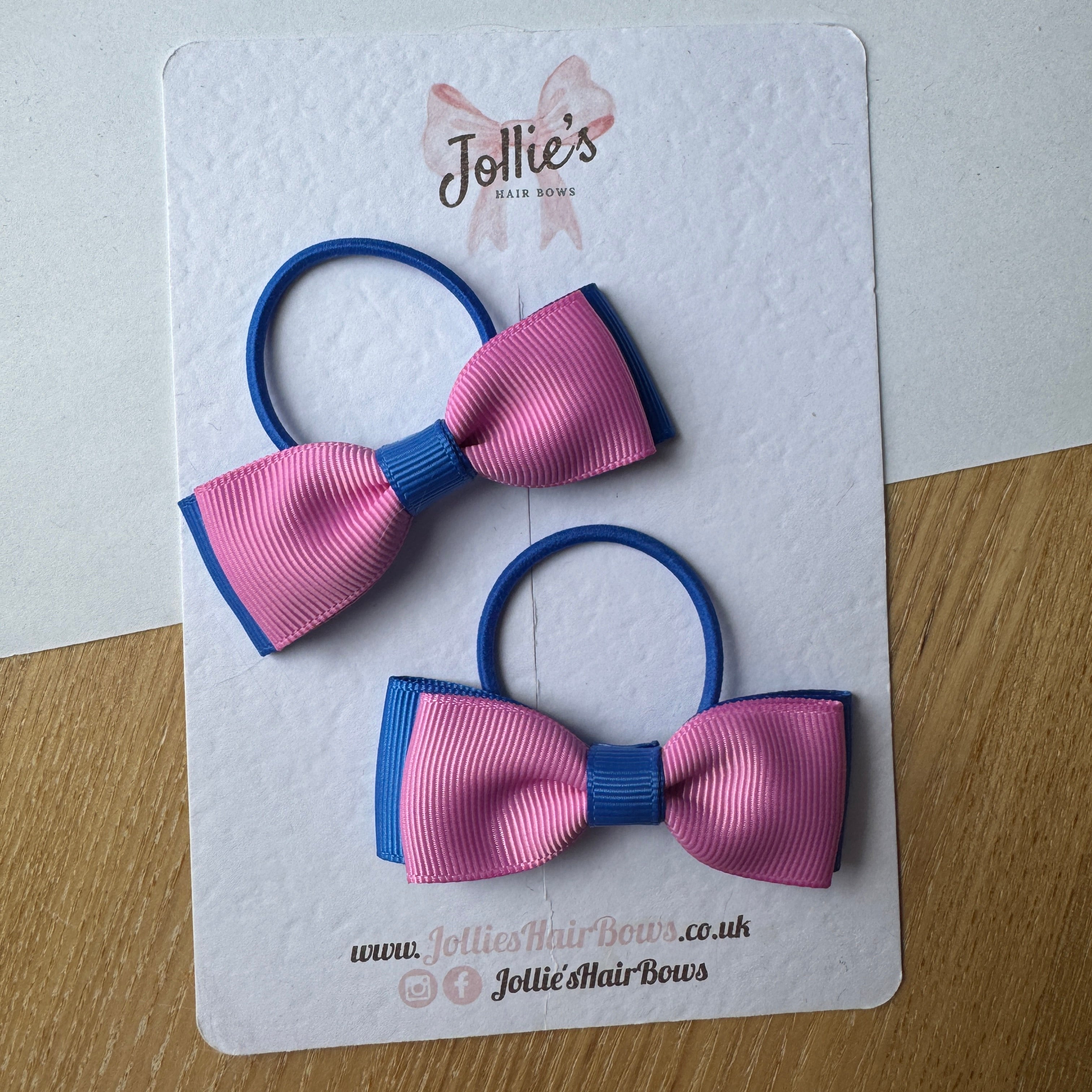 2.5" Royal Blue & Rose Bloom Bow with Thin Elastic – Hair Bows for Girls (Pair)