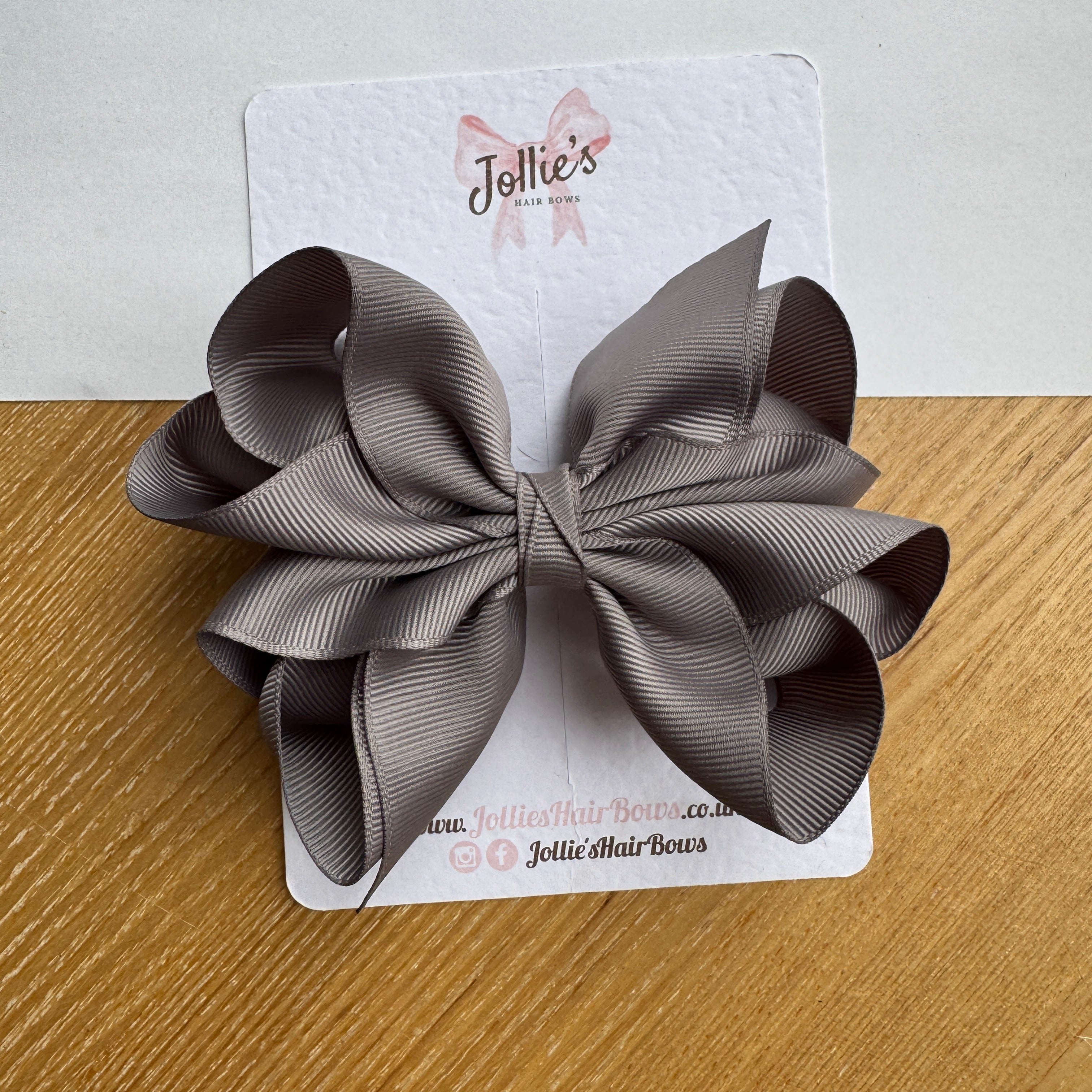 4.5" Metal Grey Octopus Hair Bow – Grosgrain Ribbon Clip for School & Everyday Wear