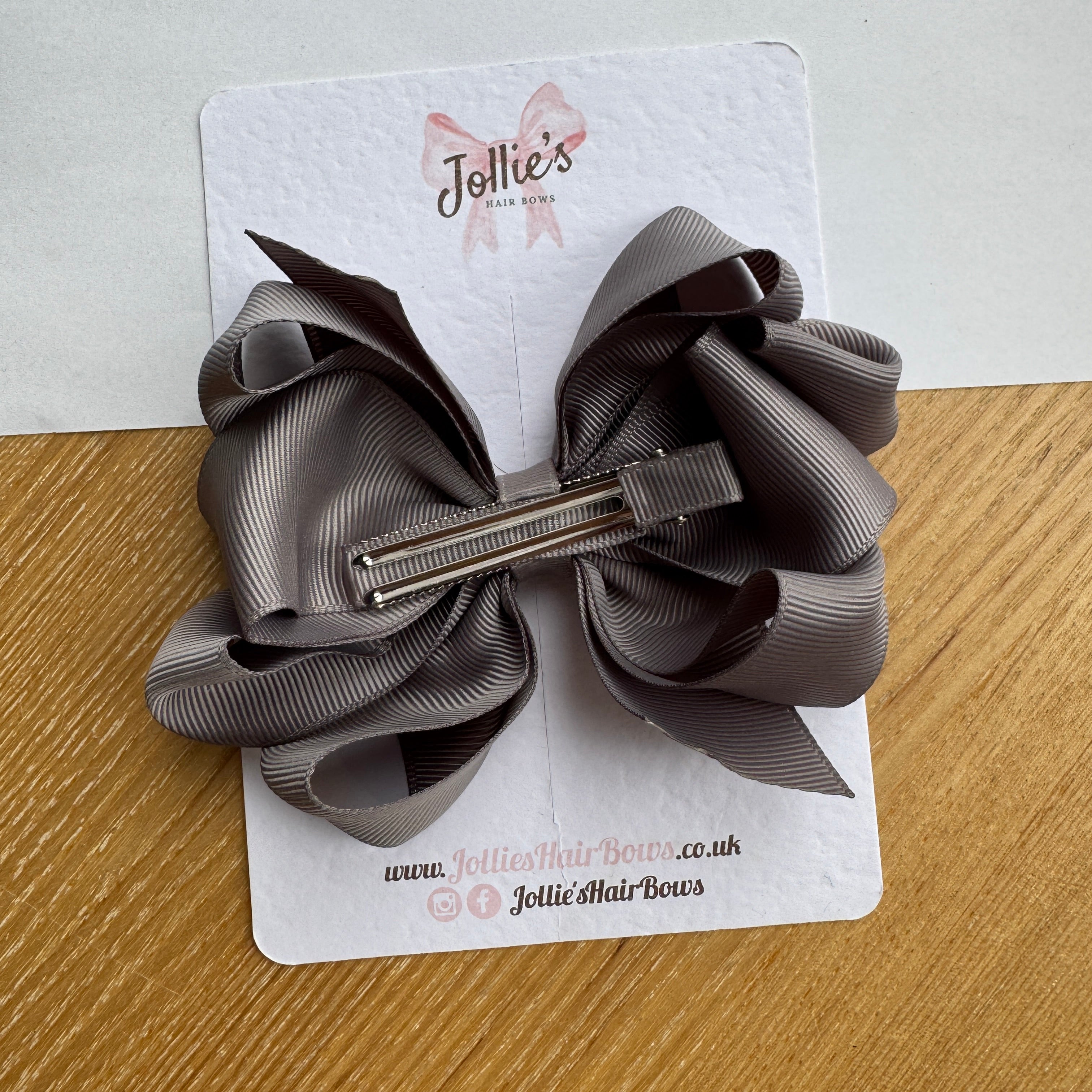 4.5" Metal Grey Octopus Hair Bow – Grosgrain Ribbon Clip for School & Everyday Wear