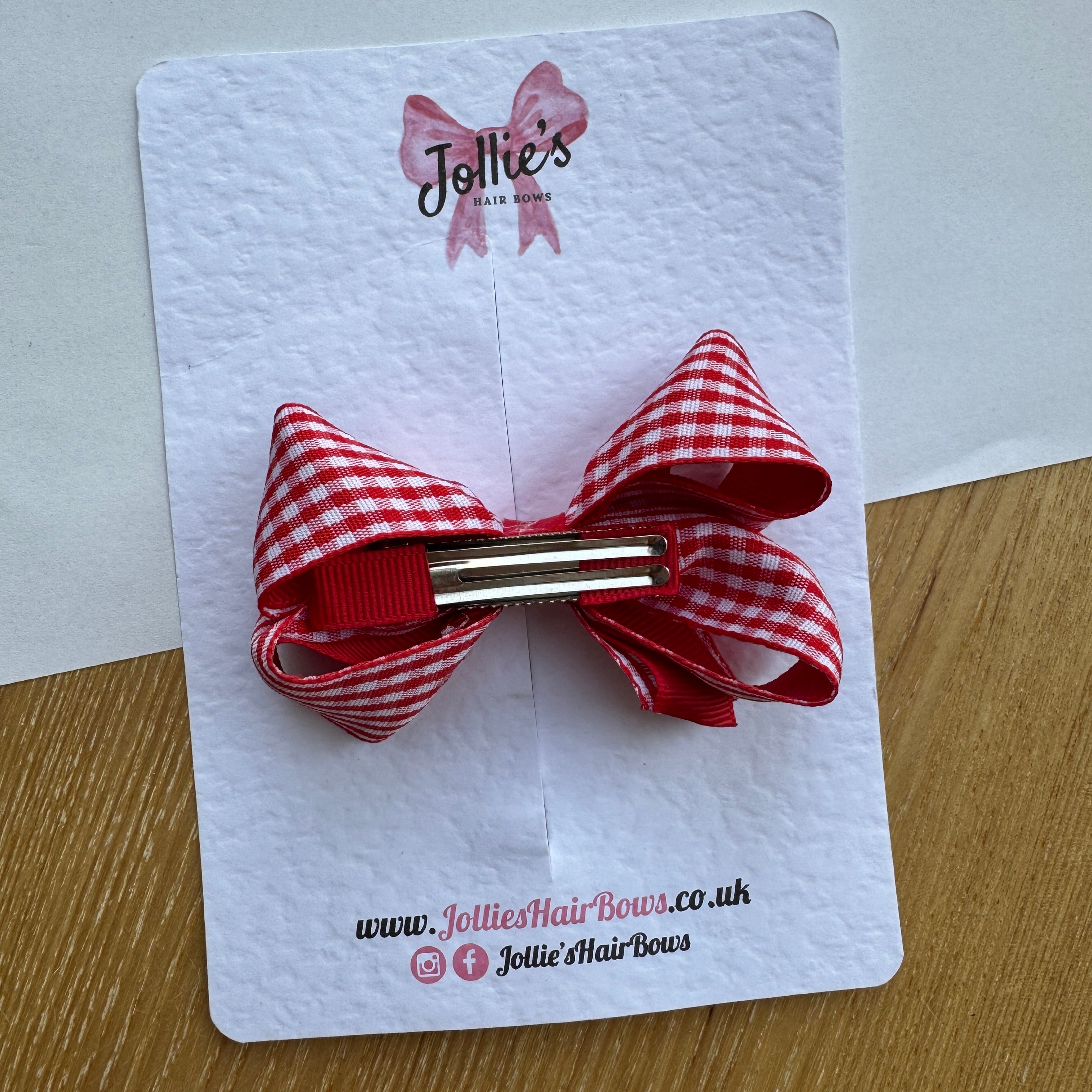 3" Red Gingham Bow with Clip – Grosgrain Ribbon Hair Bow for Girls