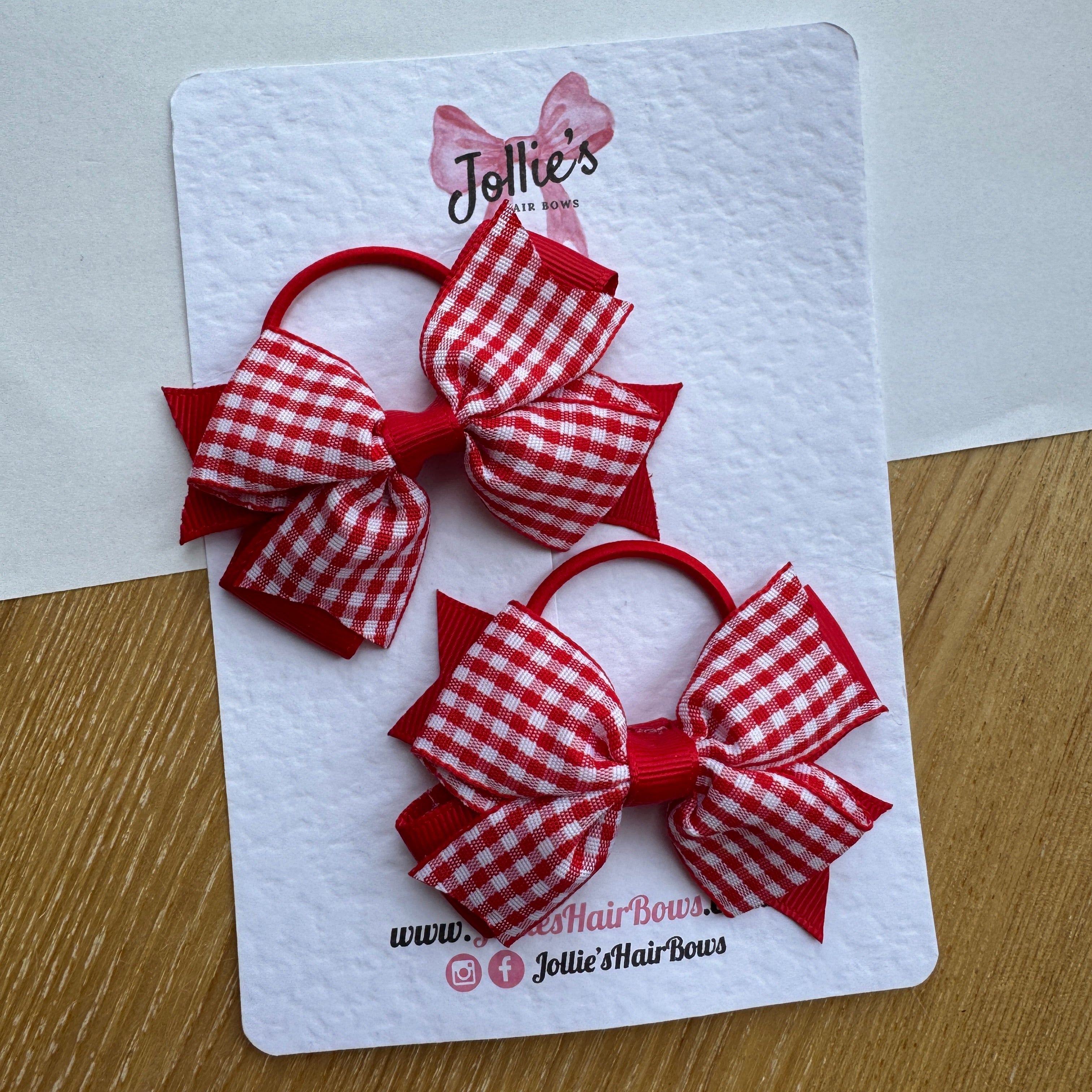 3" Double Layer Bow with Thin Elastic (Pair) – Red Gingham