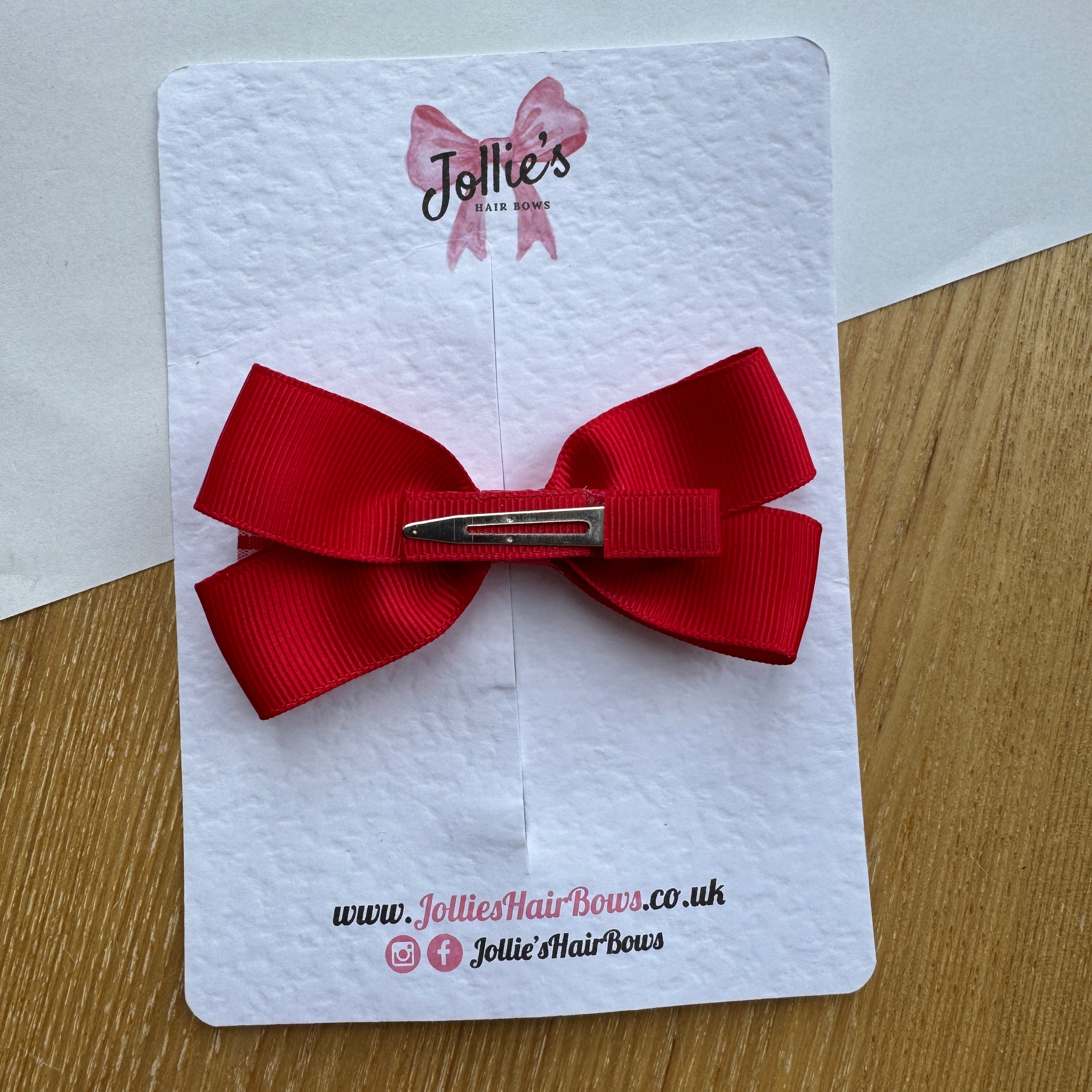 3.5" Red Gingham Bow with Clip – Grosgrain Ribbon Hair Bow for Girls