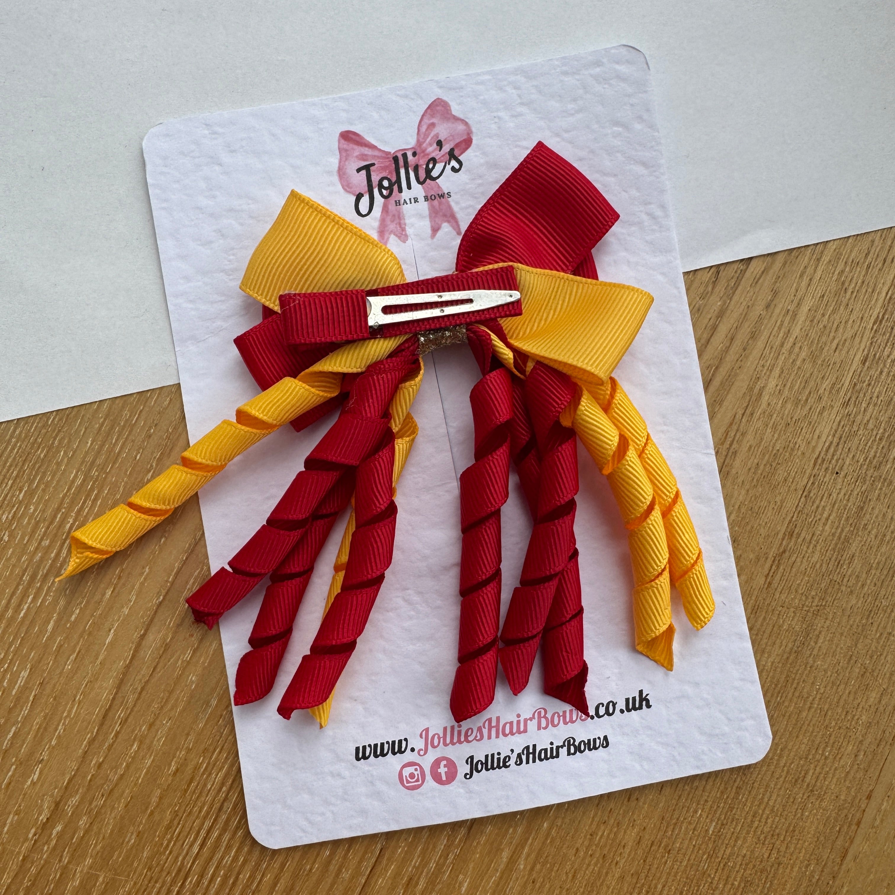 3" Red & Yellow Gold Corker Hair Bow with Clip – Grosgrain Ribbon Hair Accessory for Girls