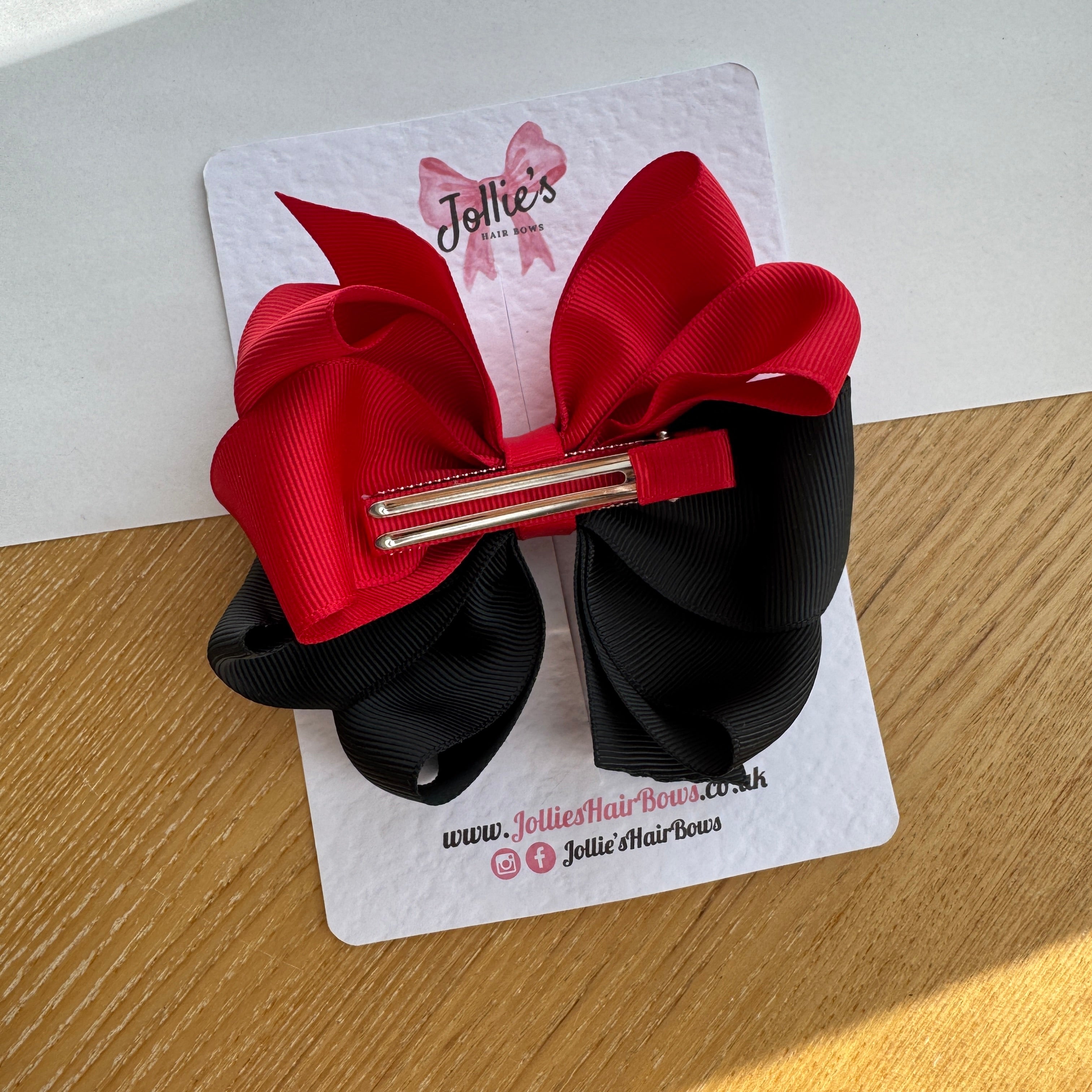 4.5" Red & Black Octopus Hair Bow – Grosgrain Ribbon Clip for School & Everyday Wear