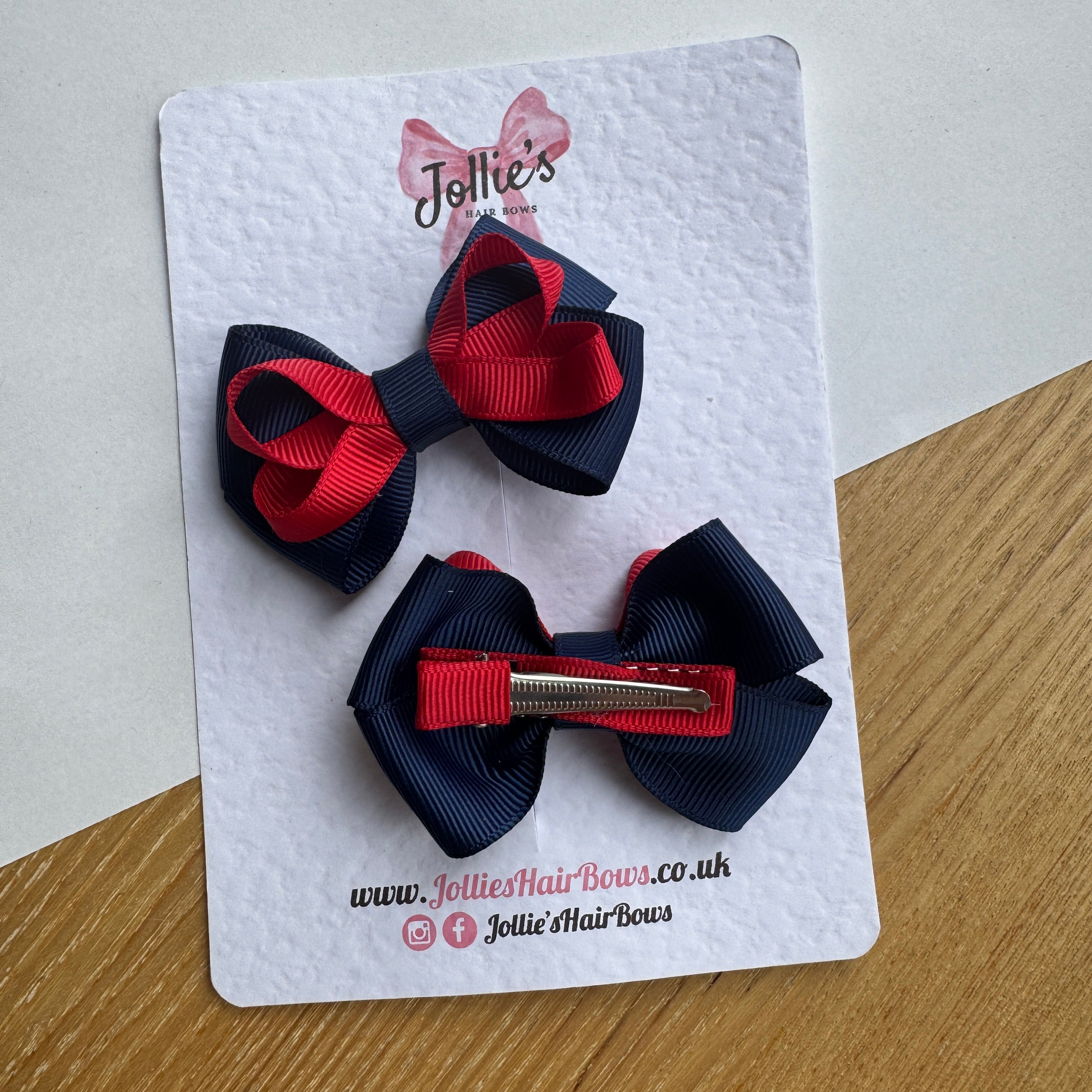 2.5" Red & Navy Bow with Clip (Pair) – Grosgrain Ribbon Hair Bows for Girls
