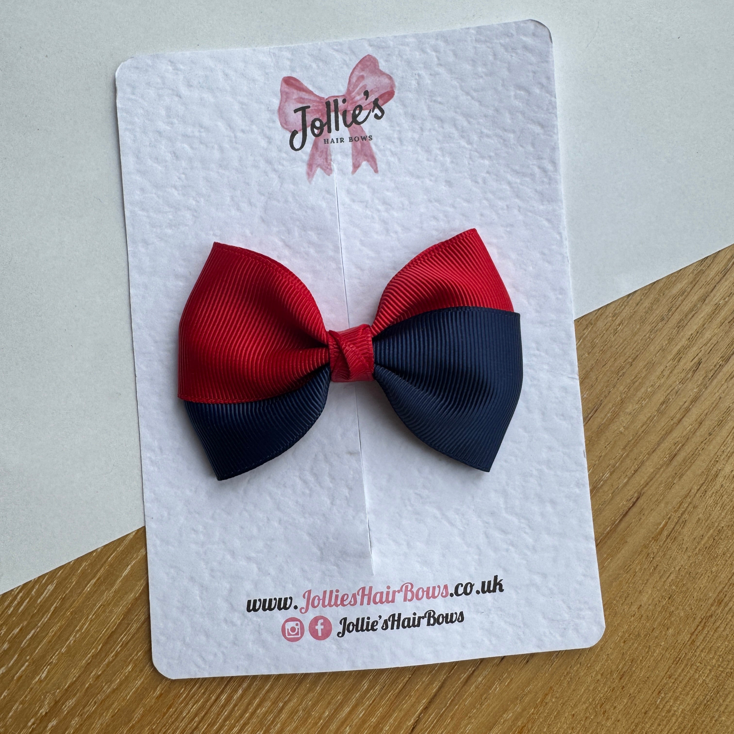 3.2" Red & Navy Hair Bow – Grosgrain Ribbon with 1.6" Alligator Clip with Teeth
