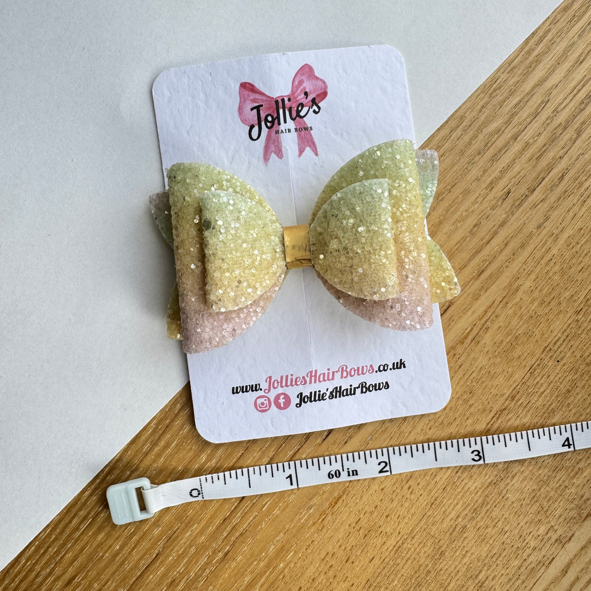 3" Pastel Rainbows Chunky Glitter Hair Bow (Single)