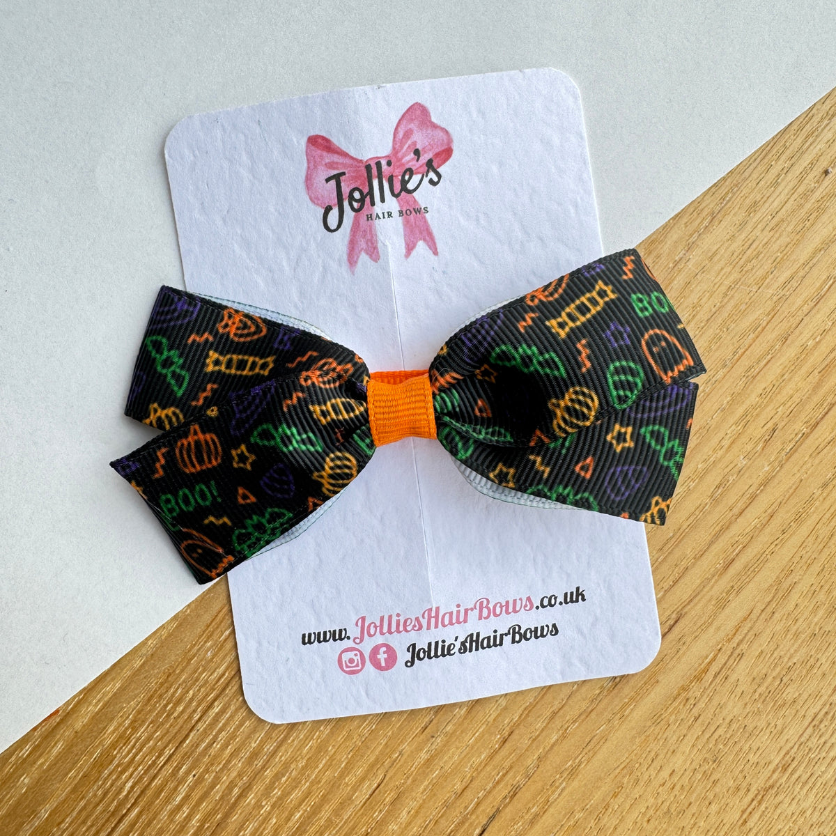 3.5" Halloween Pumpkin Print Hair Bow with Clip (Single) – Grosgrain Ribbon