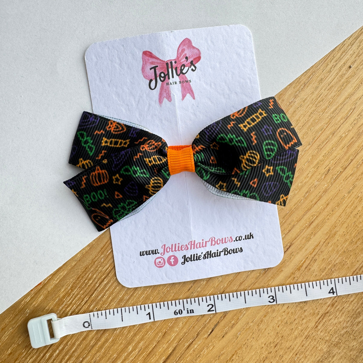 3.5" Halloween Pumpkin Print Hair Bow with Clip (Single) – Grosgrain Ribbon