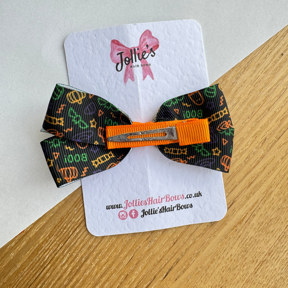 3.5" Halloween Pumpkin Print Hair Bow with Clip (Single) – Grosgrain Ribbon