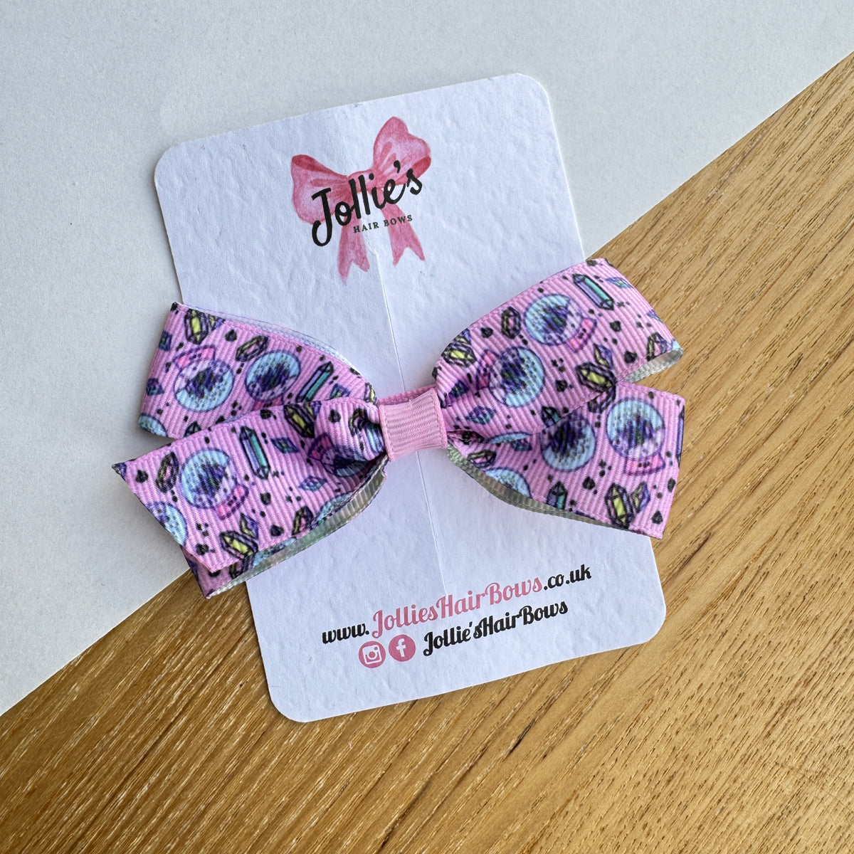 3.5" Pink Crystal Halloween Hair Bow with Clip (Single) – Grosgrain Ribbon