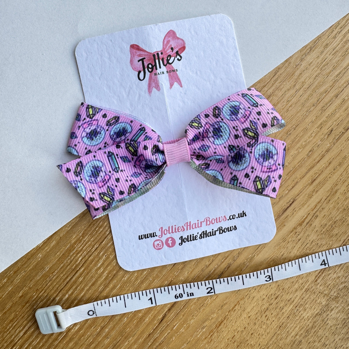 3.5" Pink Crystal Halloween Hair Bow with Clip (Single) – Grosgrain Ribbon