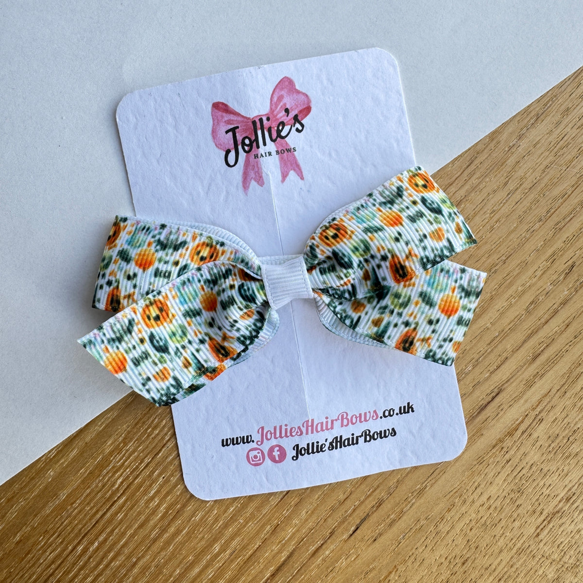 3.5" White Pumpkin Halloween Hair Bow with Clip (Single) – Grosgrain Ribbon