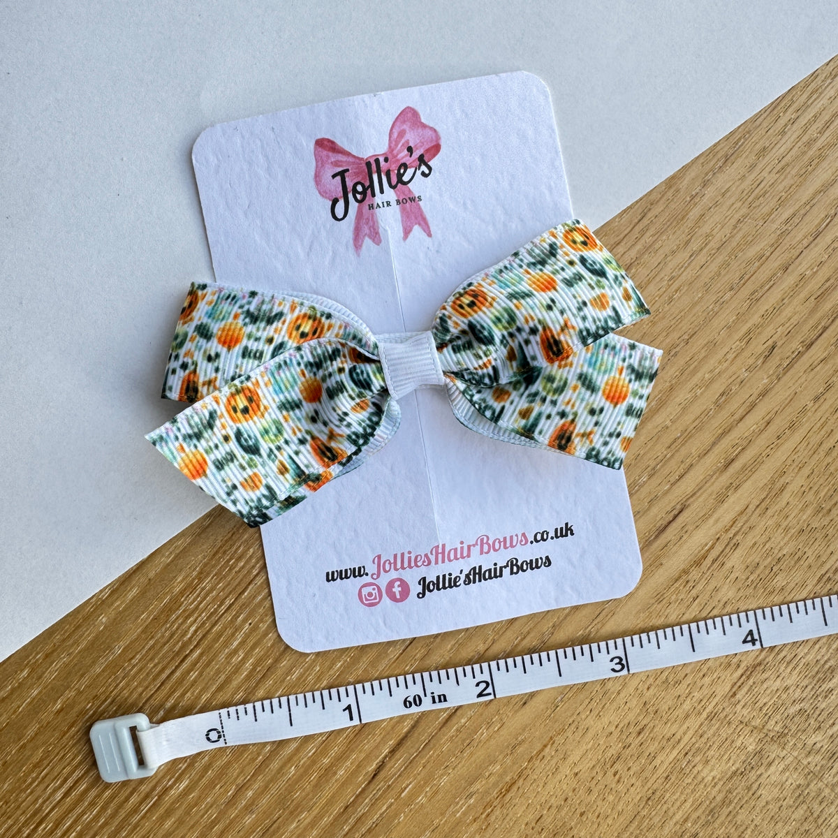 3.5" White Pumpkin Halloween Hair Bow with Clip (Single) – Grosgrain Ribbon