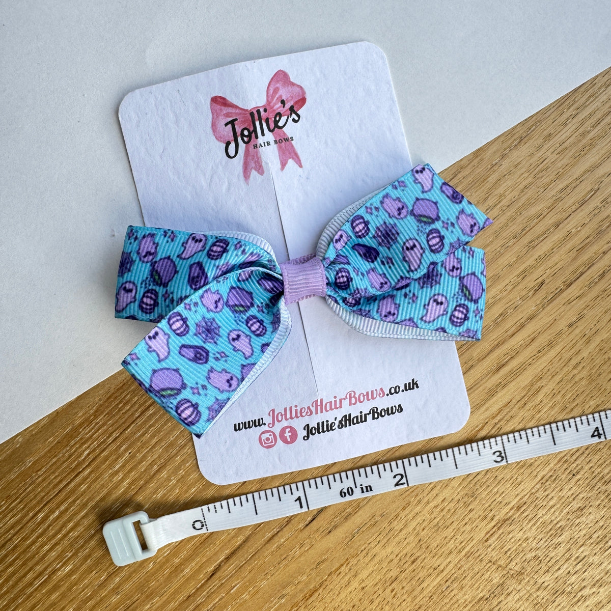 3.5" Blue Spooky Halloween Hair Bow with Clip (Single) – Grosgrain Ribbon
