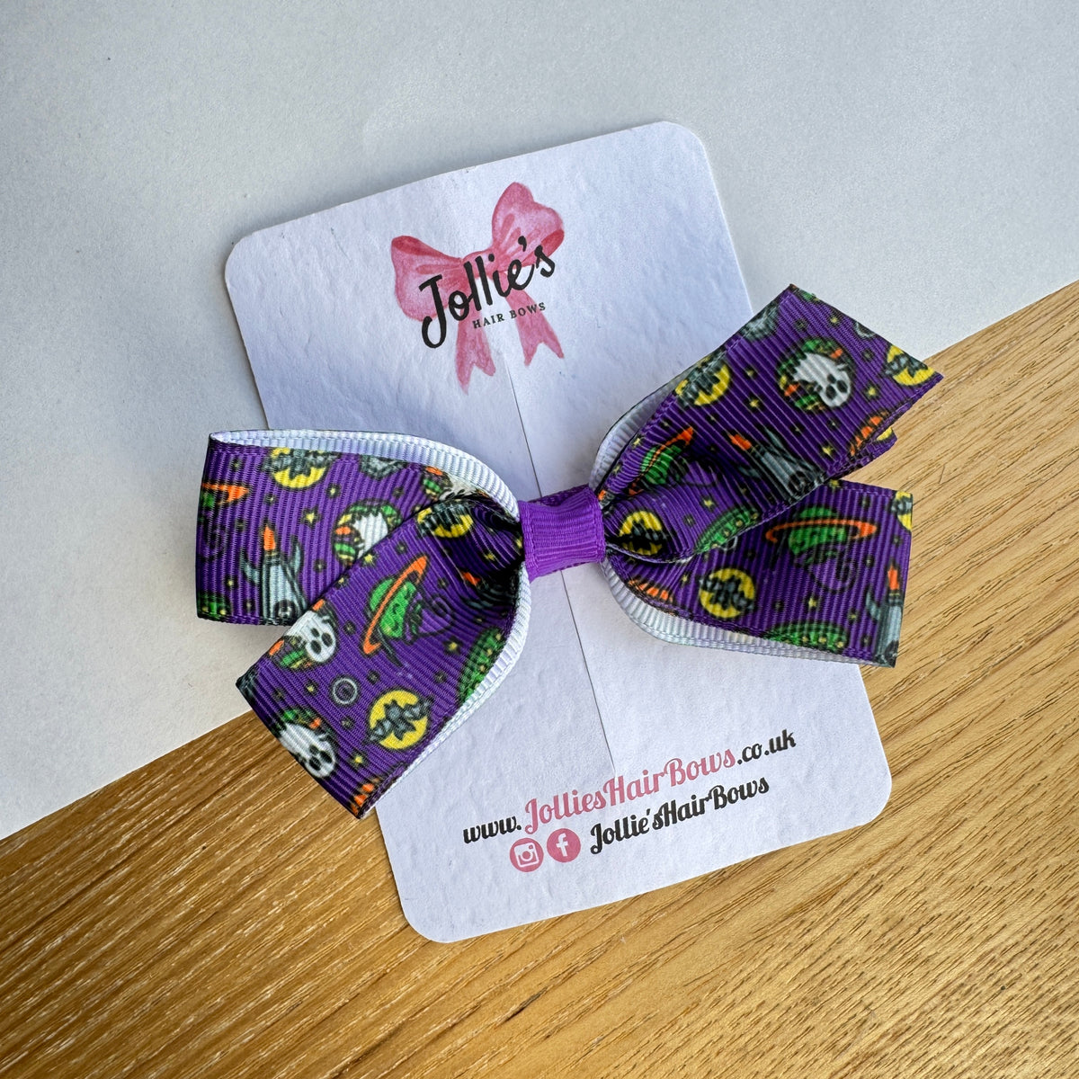 3.5" Purple Spooky Halloween Hair Bow with Clip (Single) – Grosgrain Ribbon