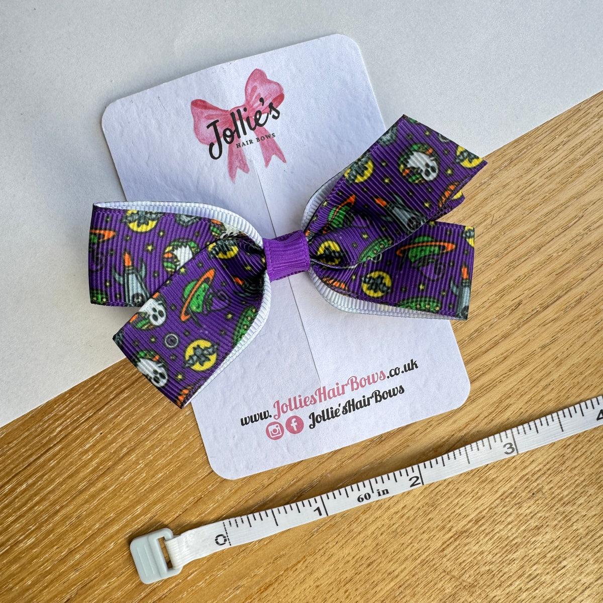 3.5" Purple Spooky Halloween Hair Bow with Clip (Single) – Grosgrain Ribbon