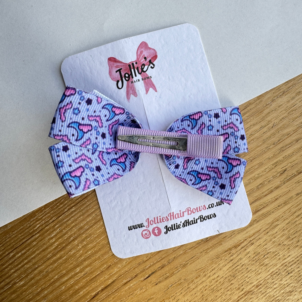 3.5" Lilac Bat and Moon Halloween Hair Bow with Clip (Single) – Grosgrain Ribbon