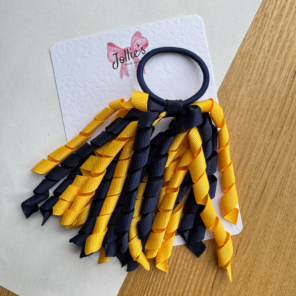 Corker Hair Bobble – Yellow Gold & Navy | Two Tone School Hair Accessory for Girls, Grosgrain Ribbon, Thick Elastic Bobble