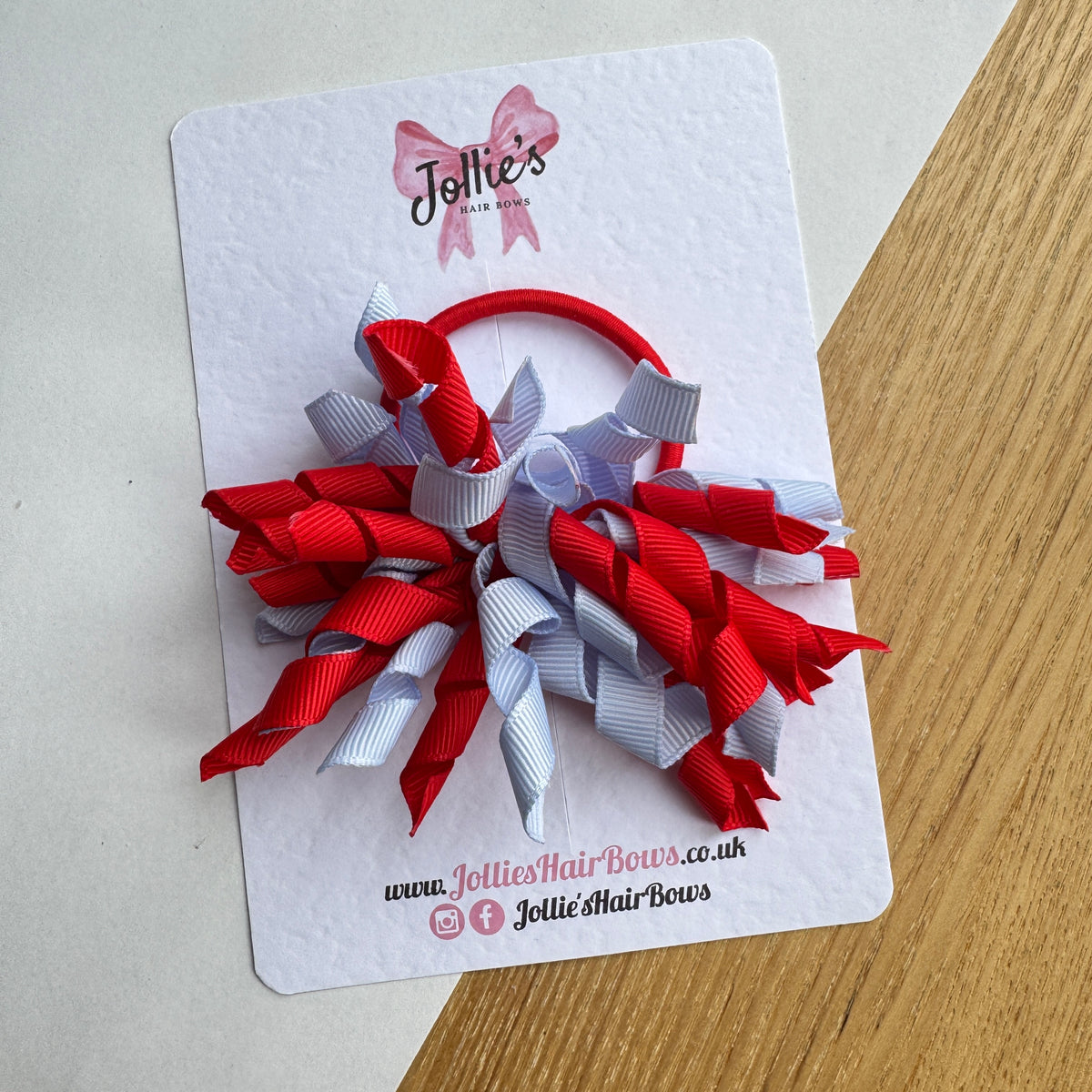 Red & Bluebell 3.5" Corker Hair Bow with Thick Elastic Bobble – Two Tone Grosgrain Ribbon