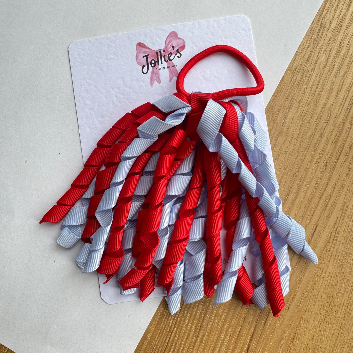 Corker Hair Bobble – Red & Bluebell | Two Tone School Hair Accessory for Girls, Grosgrain Ribbon, Thick Elastic Bobble