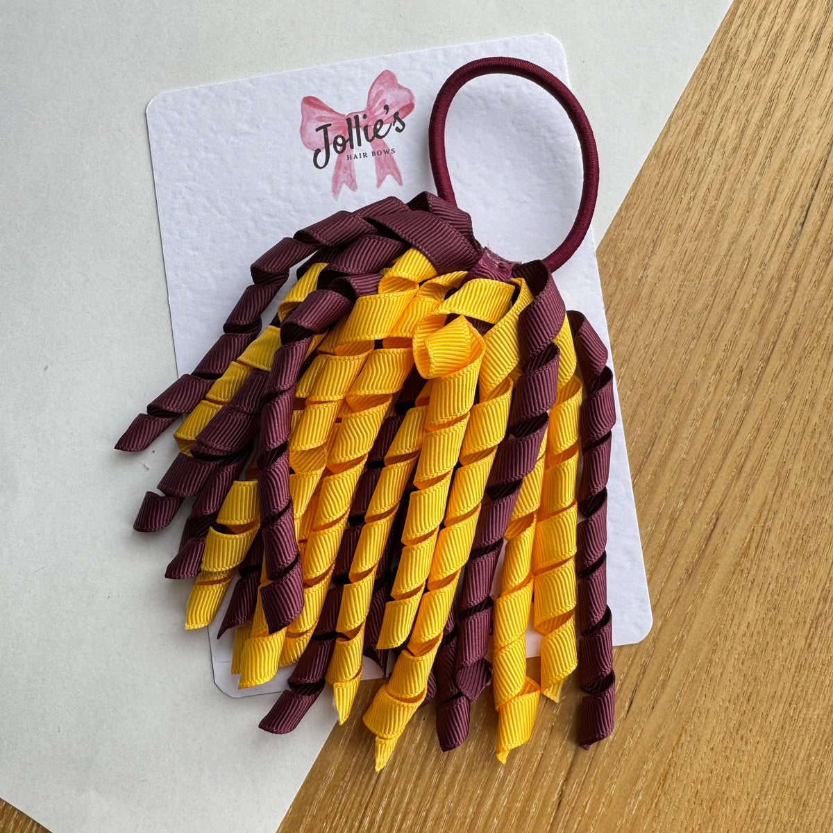 Corker Hair Bobble – Yellow Gold & Burgundy | Two Tone School Hair Accessory for Girls, Grosgrain Ribbon, Thick Elastic Bobble