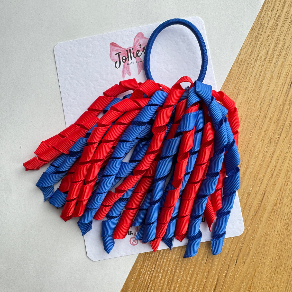 Corker Hair Bobble – Red & Royal Blue | Two Tone School Hair Accessory for Girls, Grosgrain Ribbon, Thick Elastic Bobble