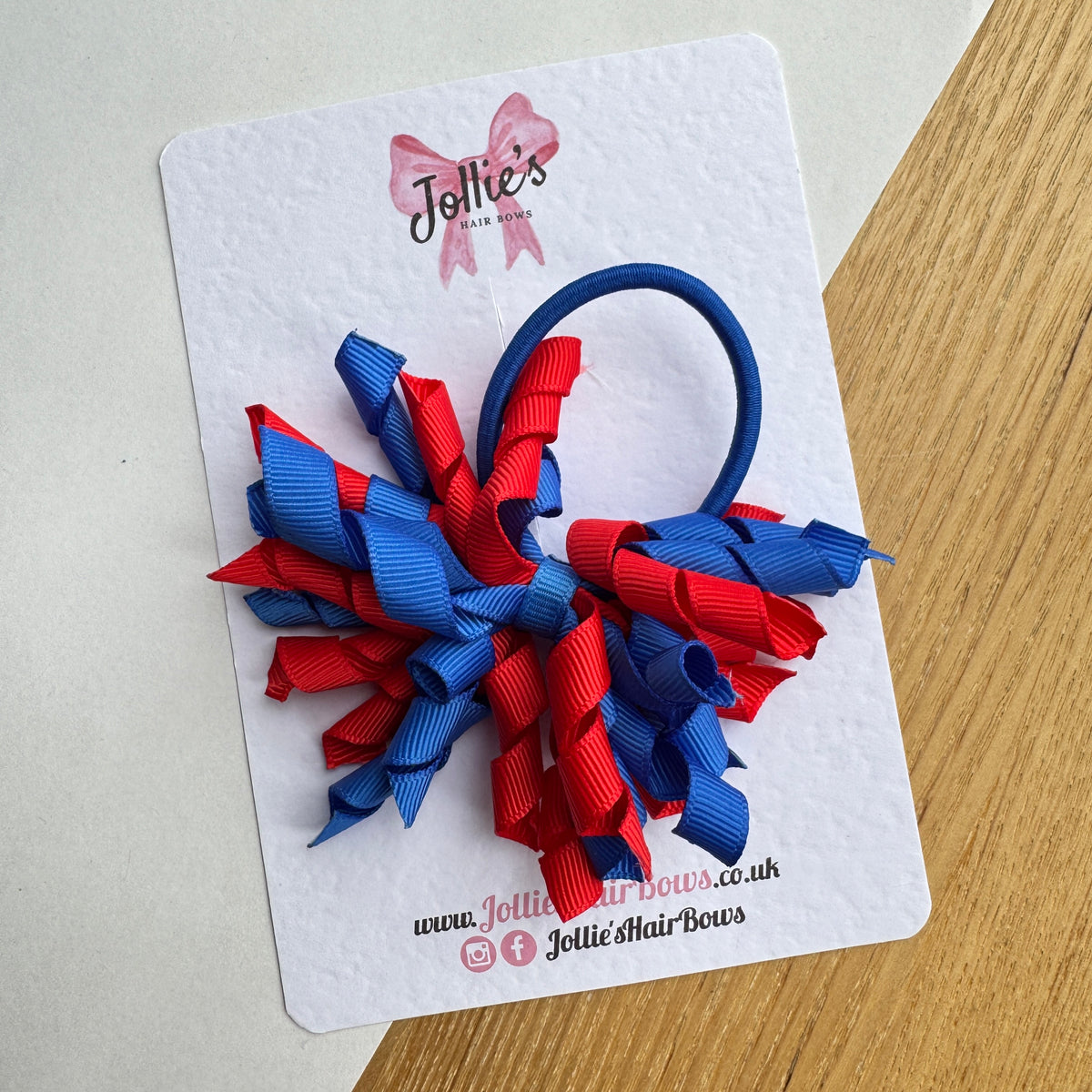 Red & Royal Blue 3.5" Corker Hair Bow with Thick Elastic Bobble – Two Tone Grosgrain Ribbon