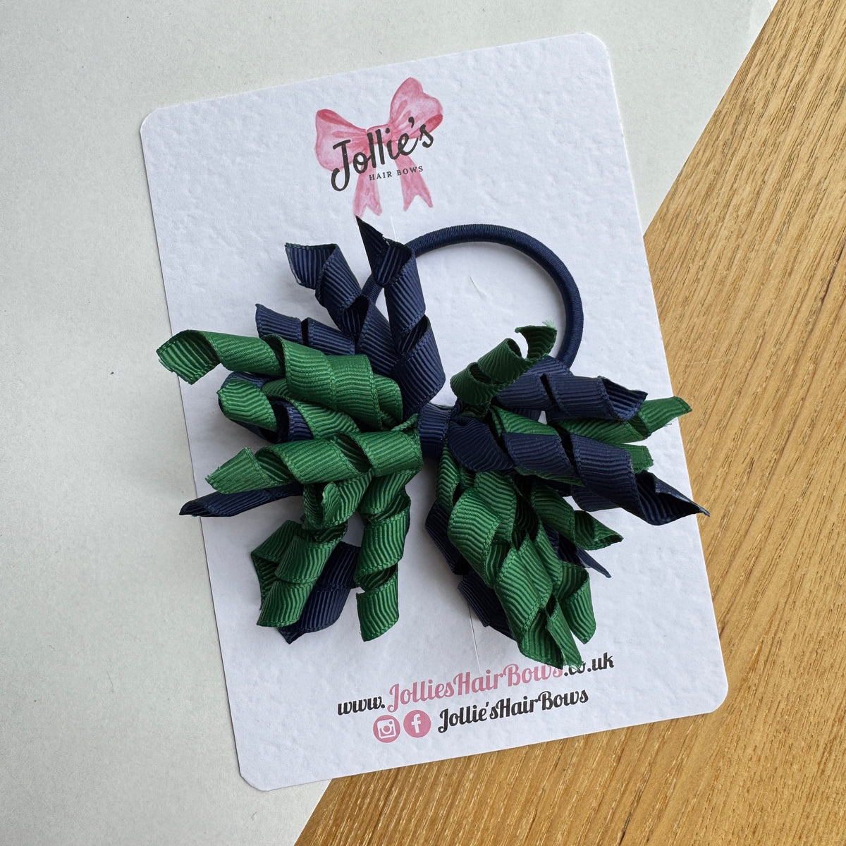 Forest Green & Navy 3.5" Corker Hair Bow with Thick Elastic Bobble – Two Tone Grosgrain Ribbon