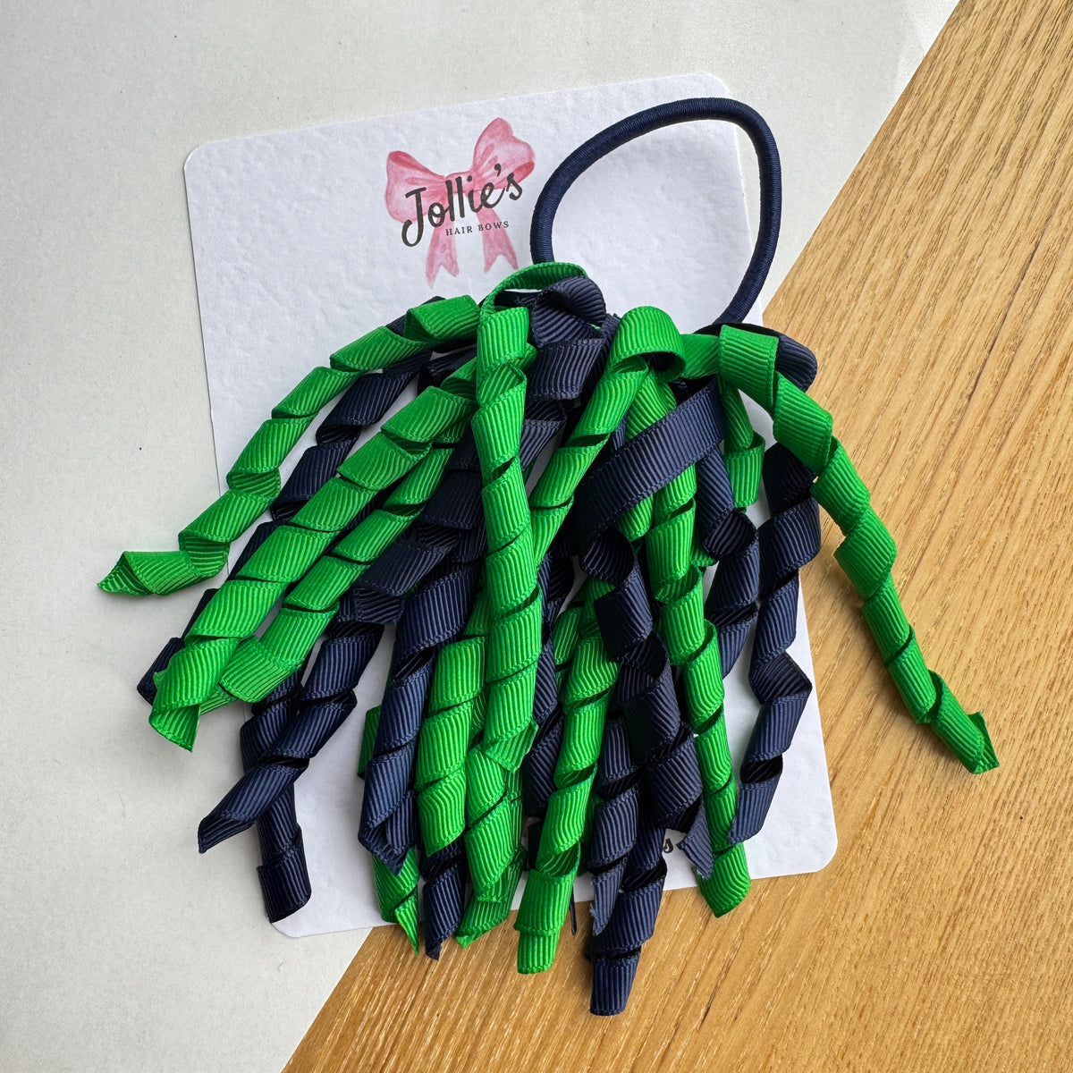 Corker Hair Bobble – Forest Green & Navy | Two Tone School Hair Accessory for Girls, Grosgrain Ribbon, Thick Elastic Bobble