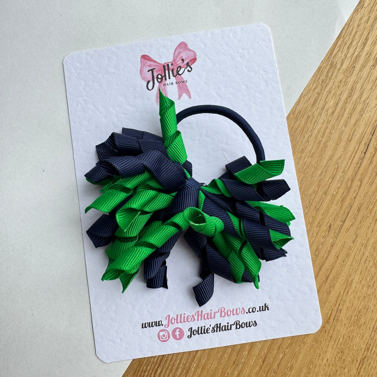 Emerald & Black 3.5" Corker Hair Bow with Thick Elastic Bobble – Two Tone Grosgrain Ribbon