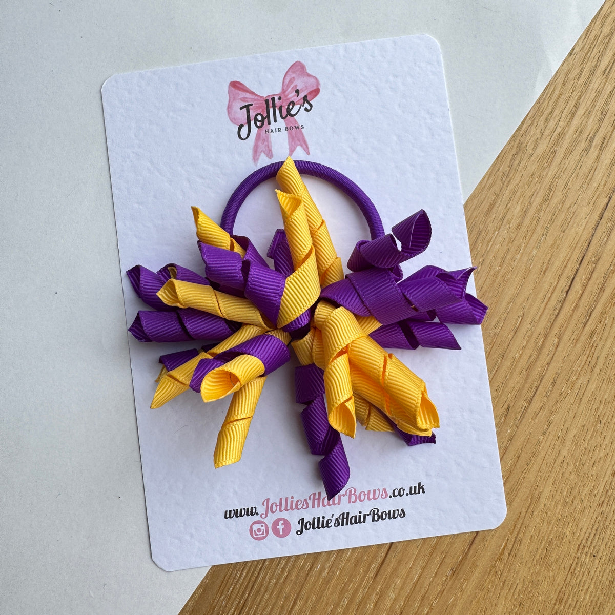 Yellow Gold & Purple 3.5" Corker Hair Bow with Thick Elastic Bobble – Two Tone Grosgrain Ribbon