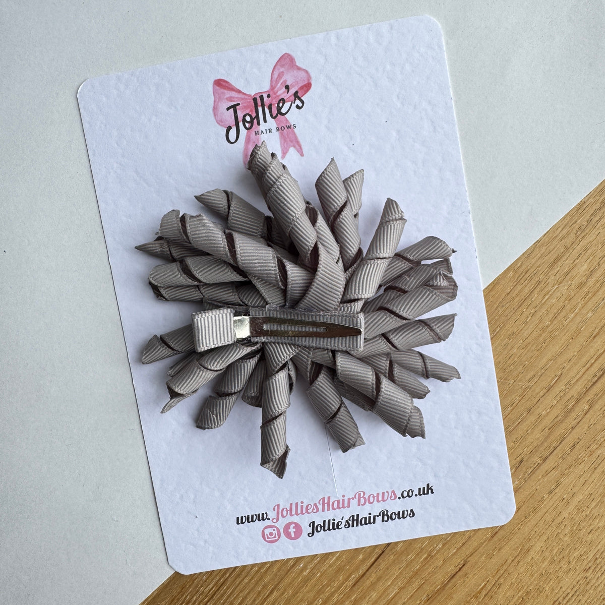 3.5" Silver Corker Hair Bow with Lined Alligator Clip – Grosgrain Ribbon