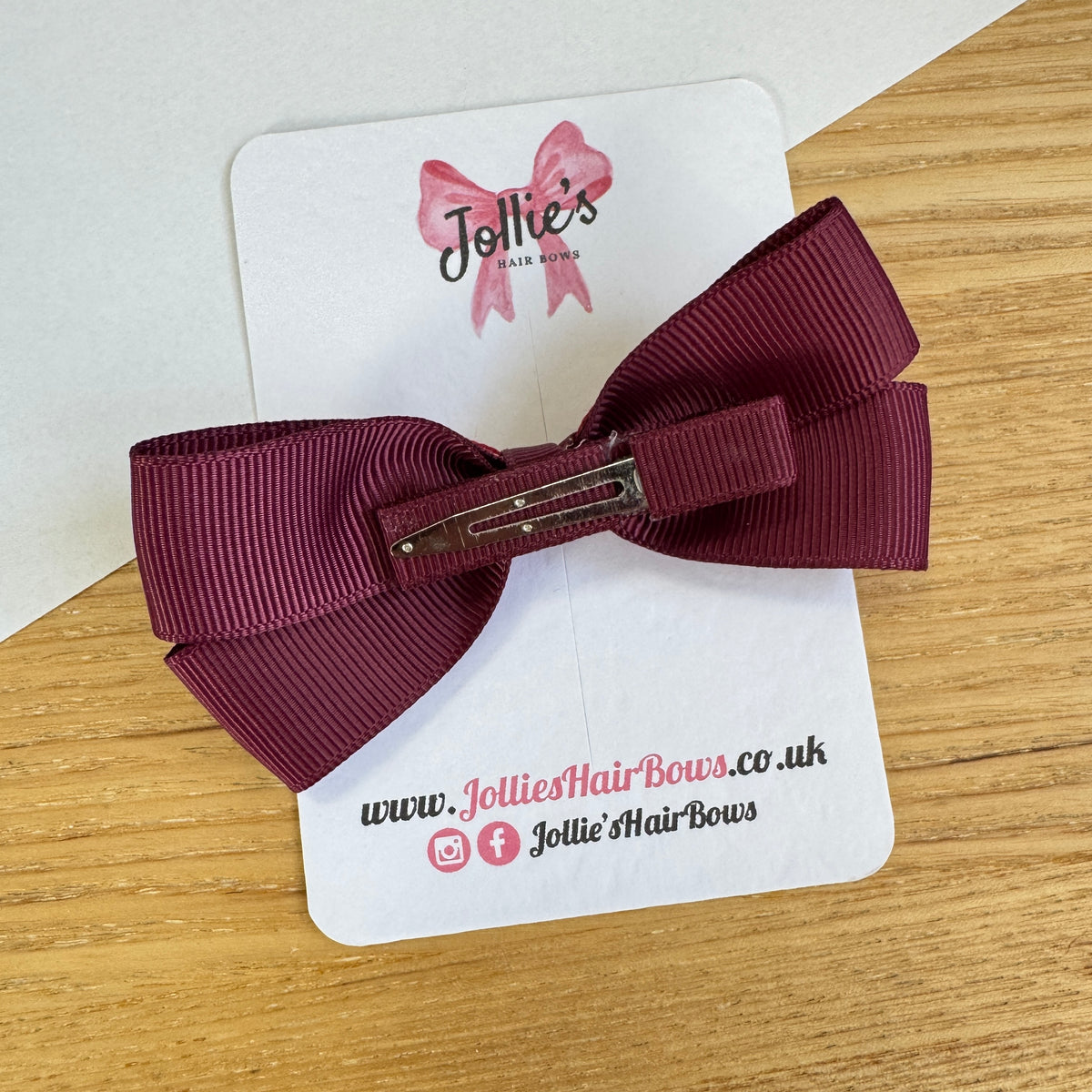 3.5" Burgundy Gingham Hair Bow with Clip – Grosgrain Ribbon Hair Bow for Girls