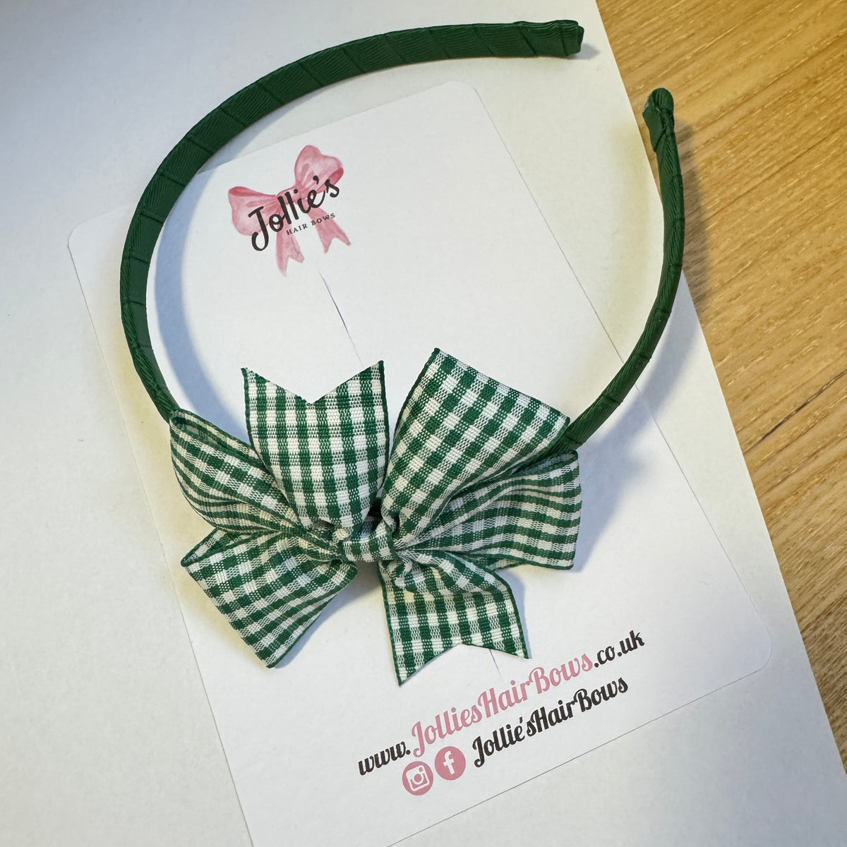 Alice Band – Green Gingham Pinwheel Bow