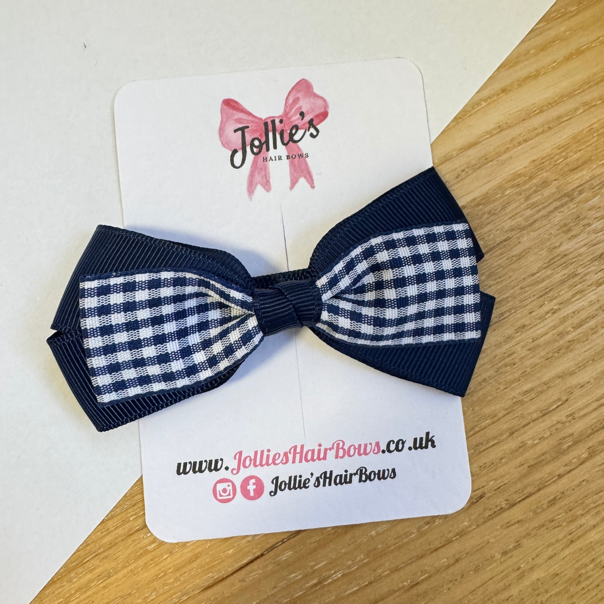 3.5" Navy Gingham Bow with Clip – Grosgrain Ribbon Hair Bow for Girls