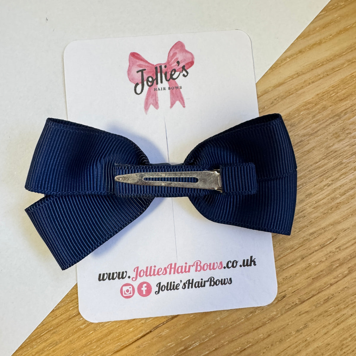 3.5" Navy Gingham Bow with Clip – Grosgrain Ribbon Hair Bow for Girls
